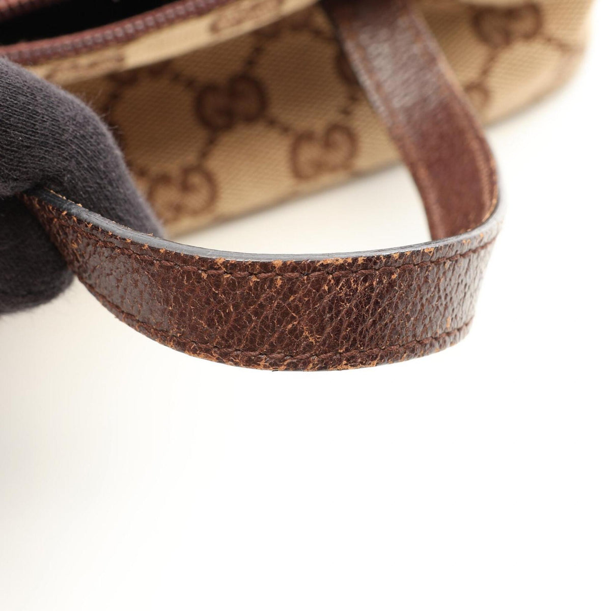 Gucci Gg Canvas Beige Brown Gg Canvas Leather Handbag (Pre-Owned)
