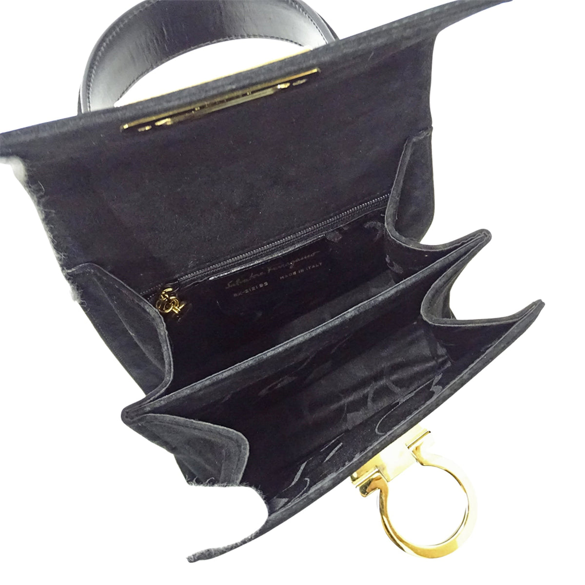 Salvatore Ferragamo Black Suede Handbag Shoulder Bag (Pre-Owned)