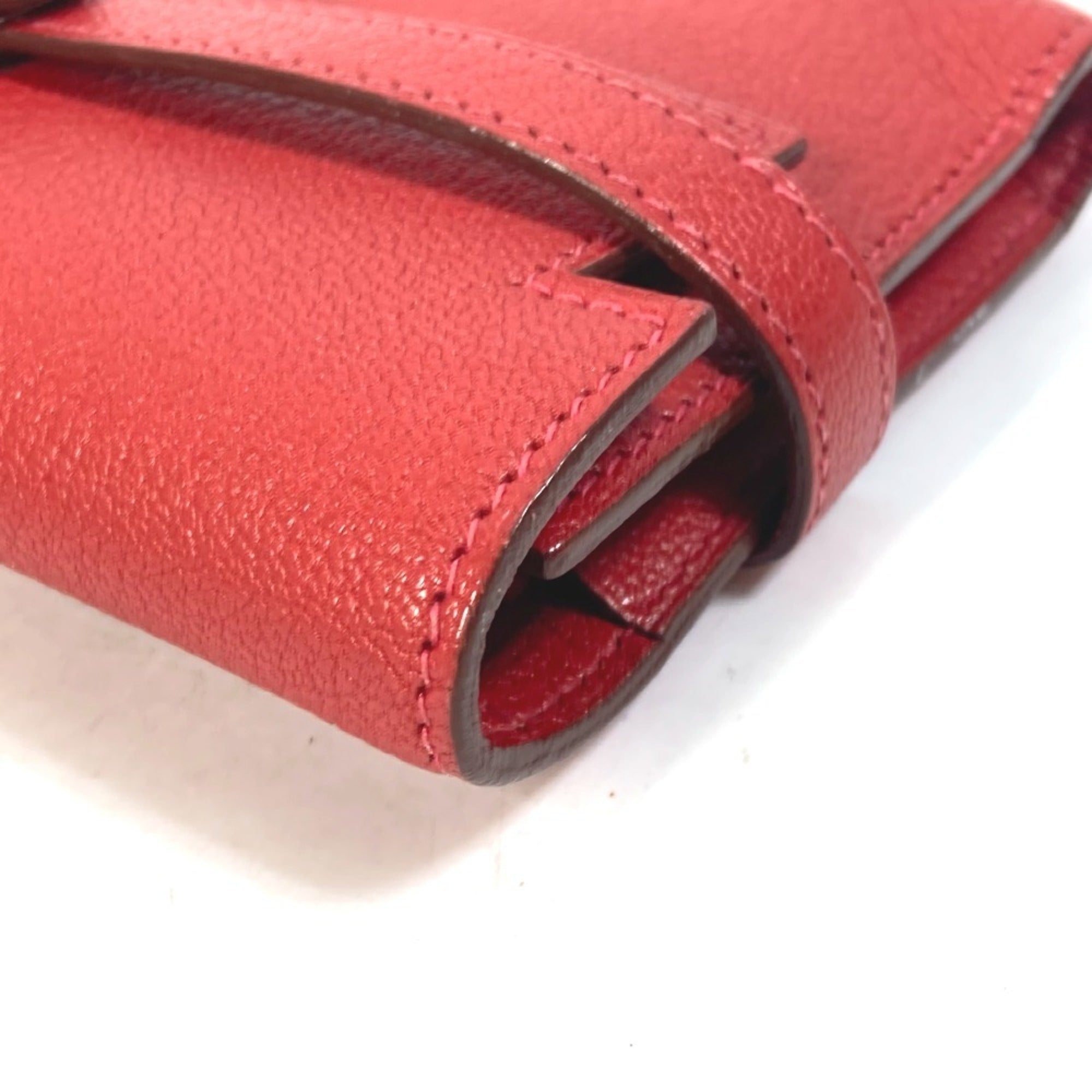 Hermes Red Color Chevre Leather Wallet (Tri-Fold) (Pre-Owned)