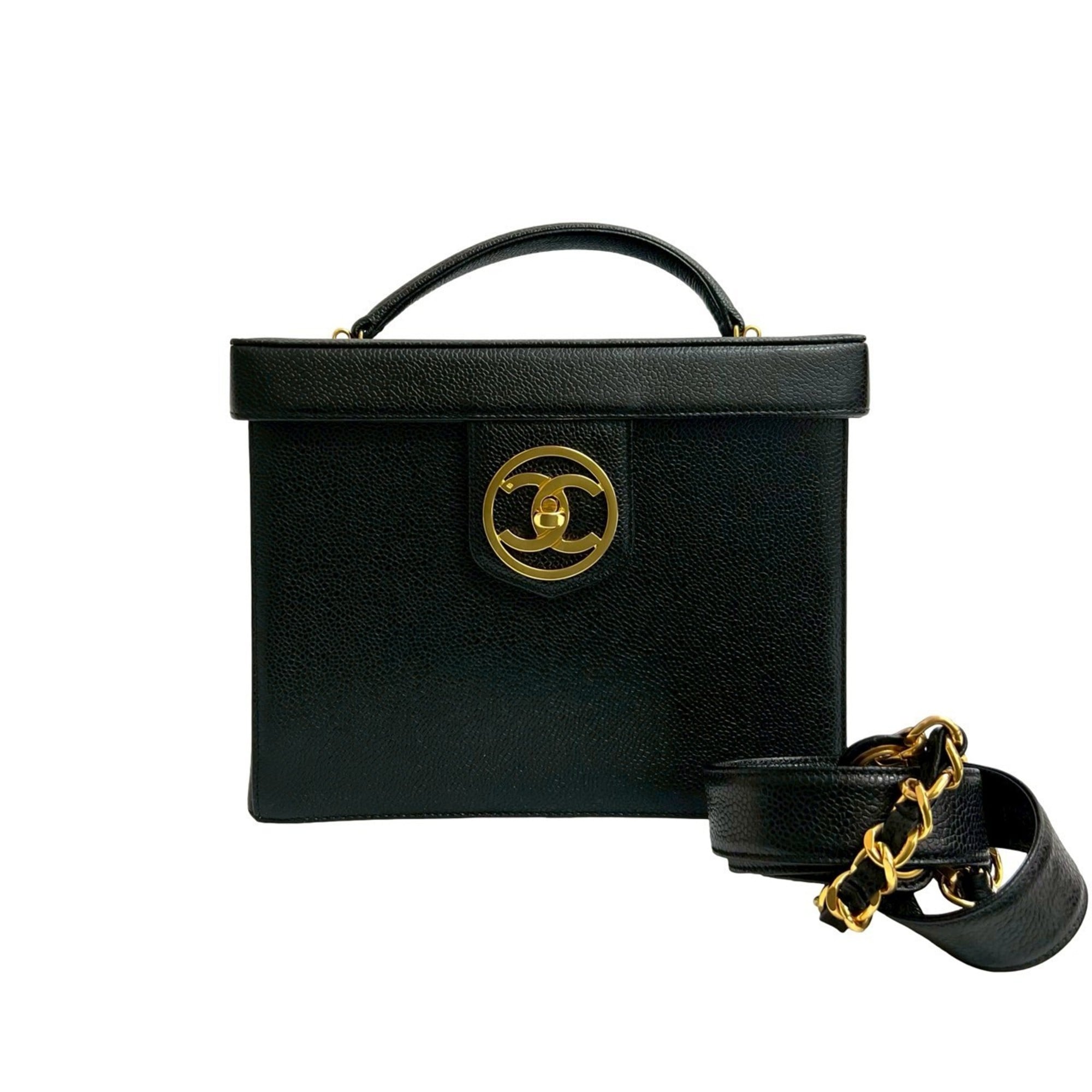 Chanel Black Grained Calfskin Handbag Shoulder Bag (Pre-Owned)
