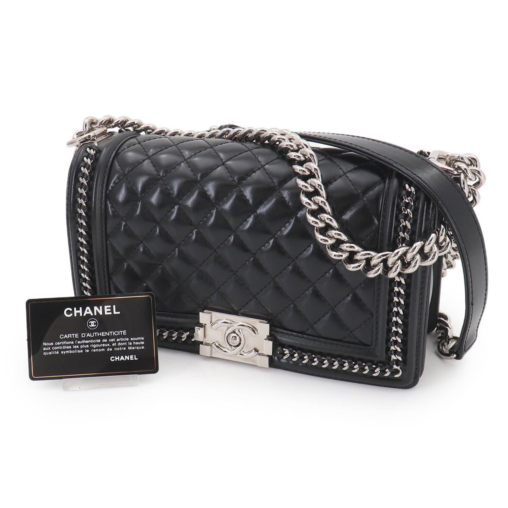 Chanel Black Leather Handbag Shoulder Bag (Pre-Owned)