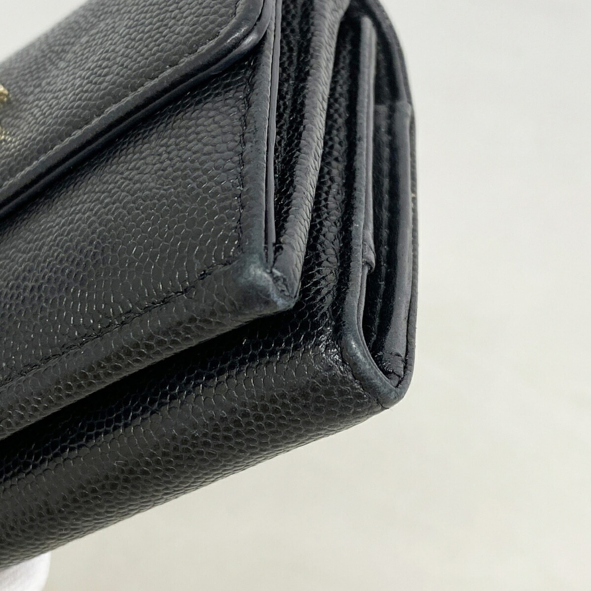 Chanel Black Grained Calfskin Wallet (Tri-Fold) (Pre-Owned)