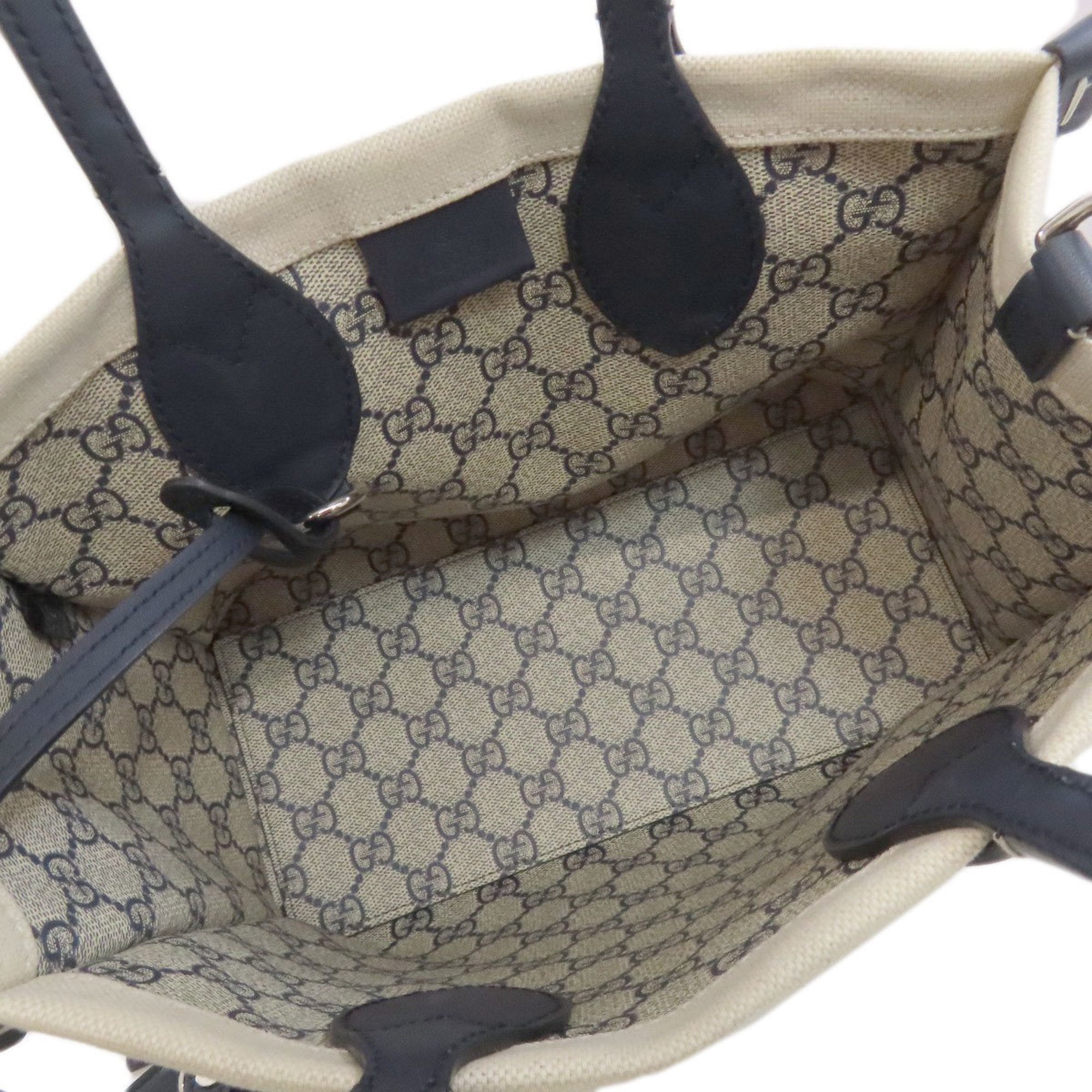 Gucci Beige Navy Canvas Handbag (Pre-Owned)