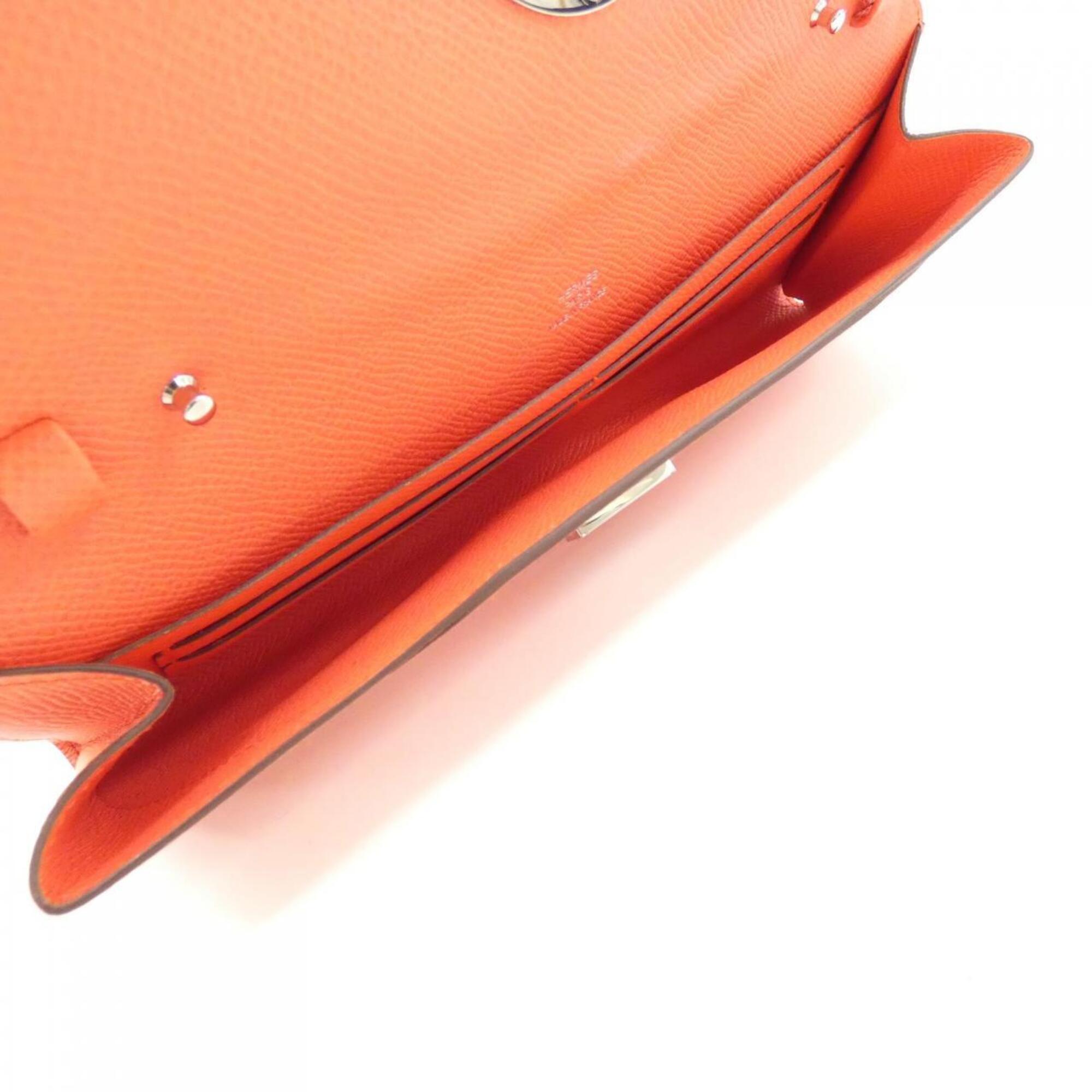 Hermes Pink Red Orange Epsom Leather Chain/Shoulder Wallet (Pre-Owned)