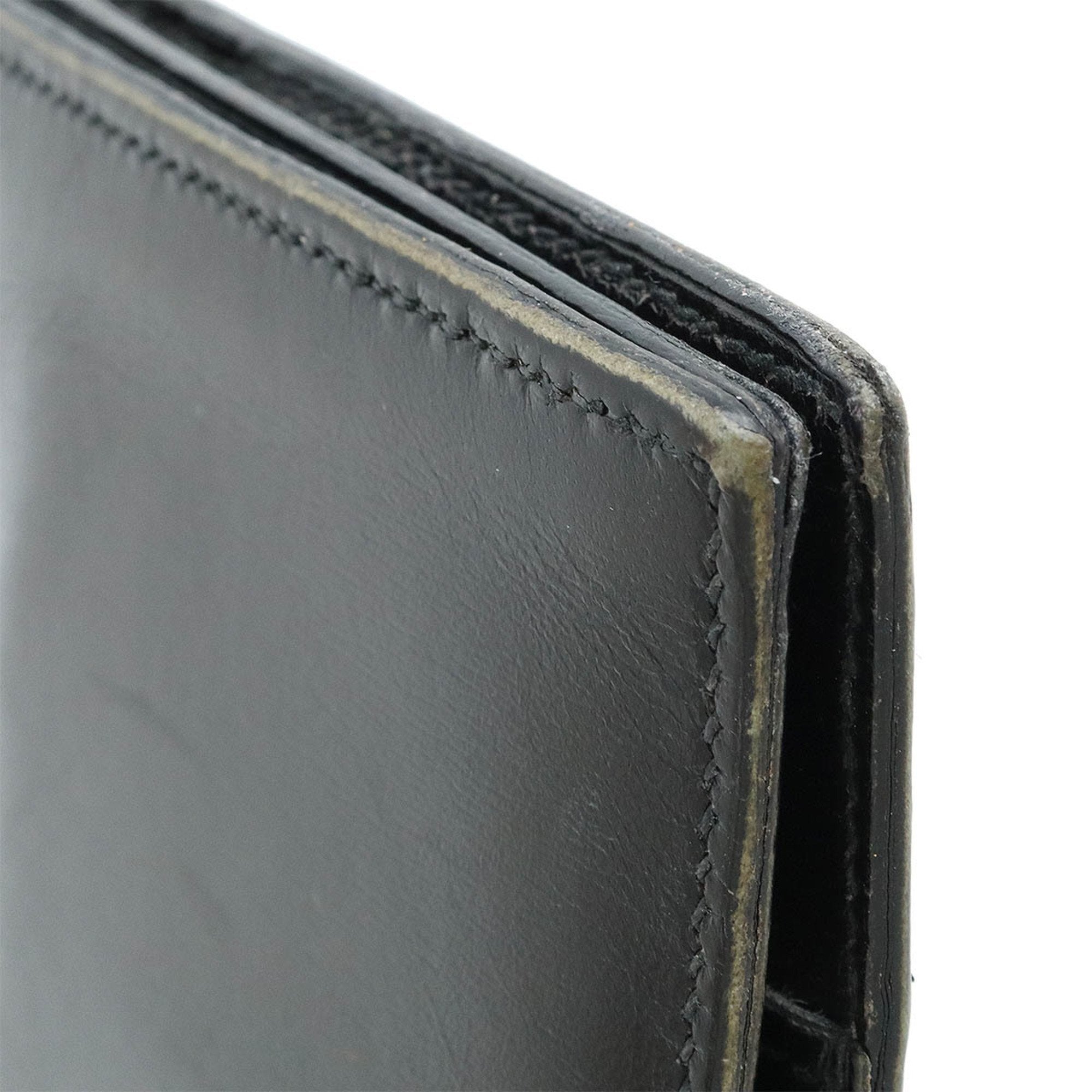 Hermes Black Box Calf Leather Long Bill Wallet (Bi-Fold) (Pre-Owned)