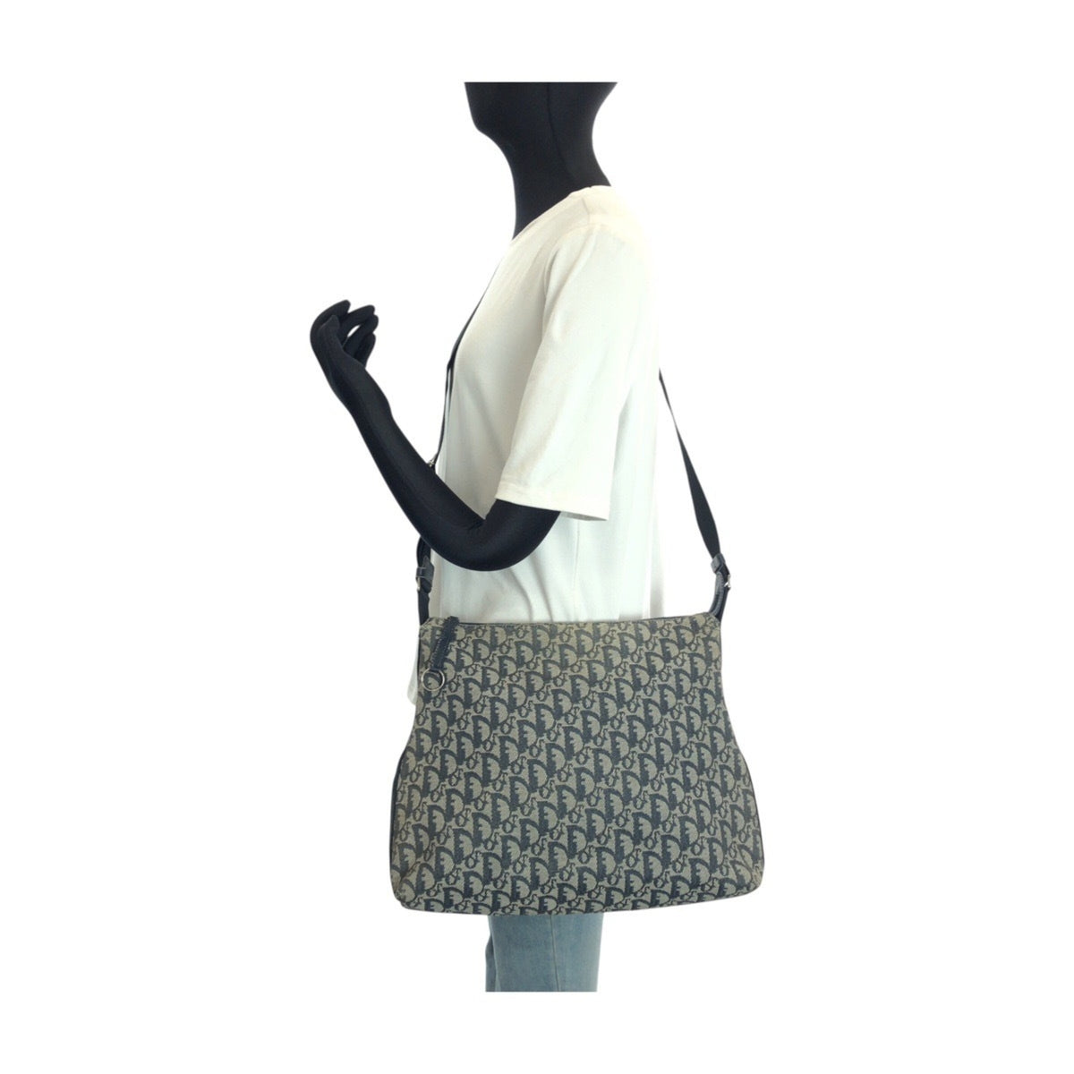 Christian Dior Gray Navy Canvas Leather Messenger Bag Shoulder Bag (Pre-Owned)