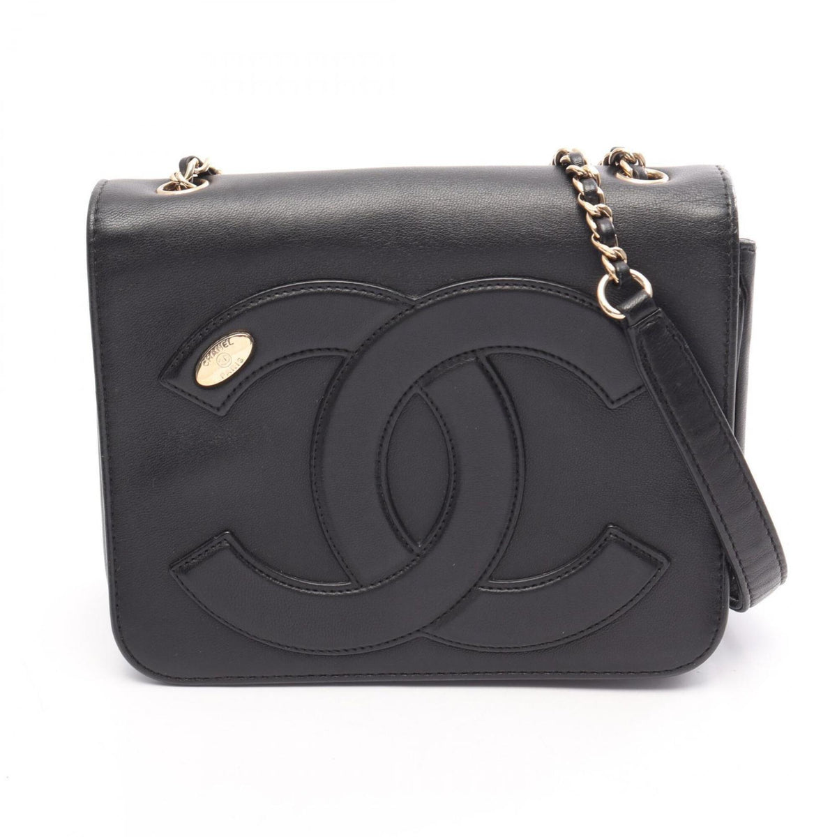 Chanel Black Leather Handbag Shoulder Bag (Pre-Owned)