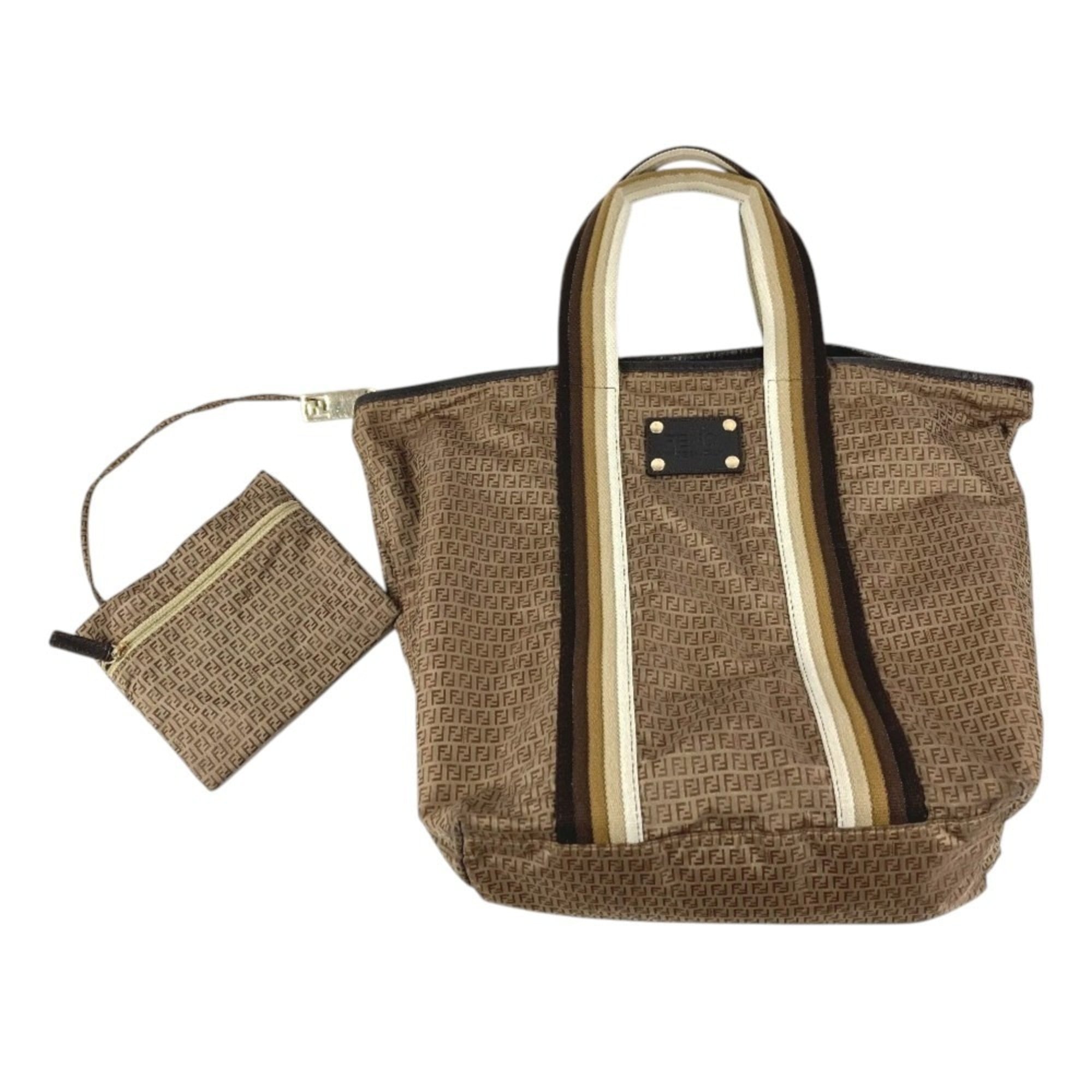Fendi Beige Nylon Handbag Pouch Shoulder Bag Tote Bag (Pre-Owned)