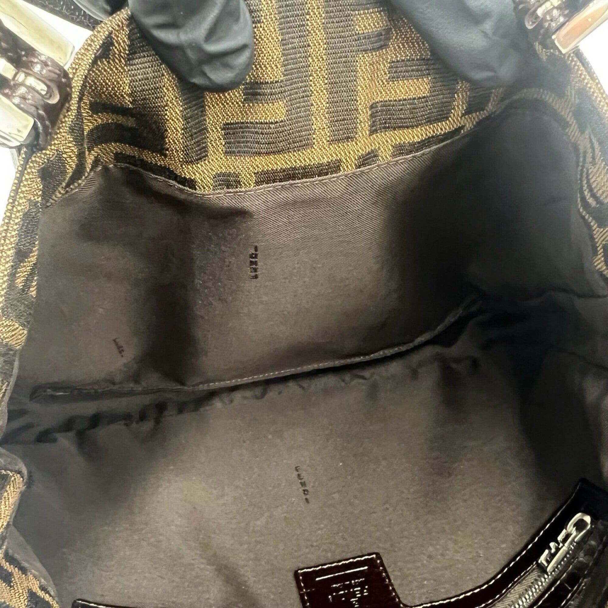 Fendi Black Brown Canvas Leather Shoulder Bag Tote Bag (Pre-Owned)