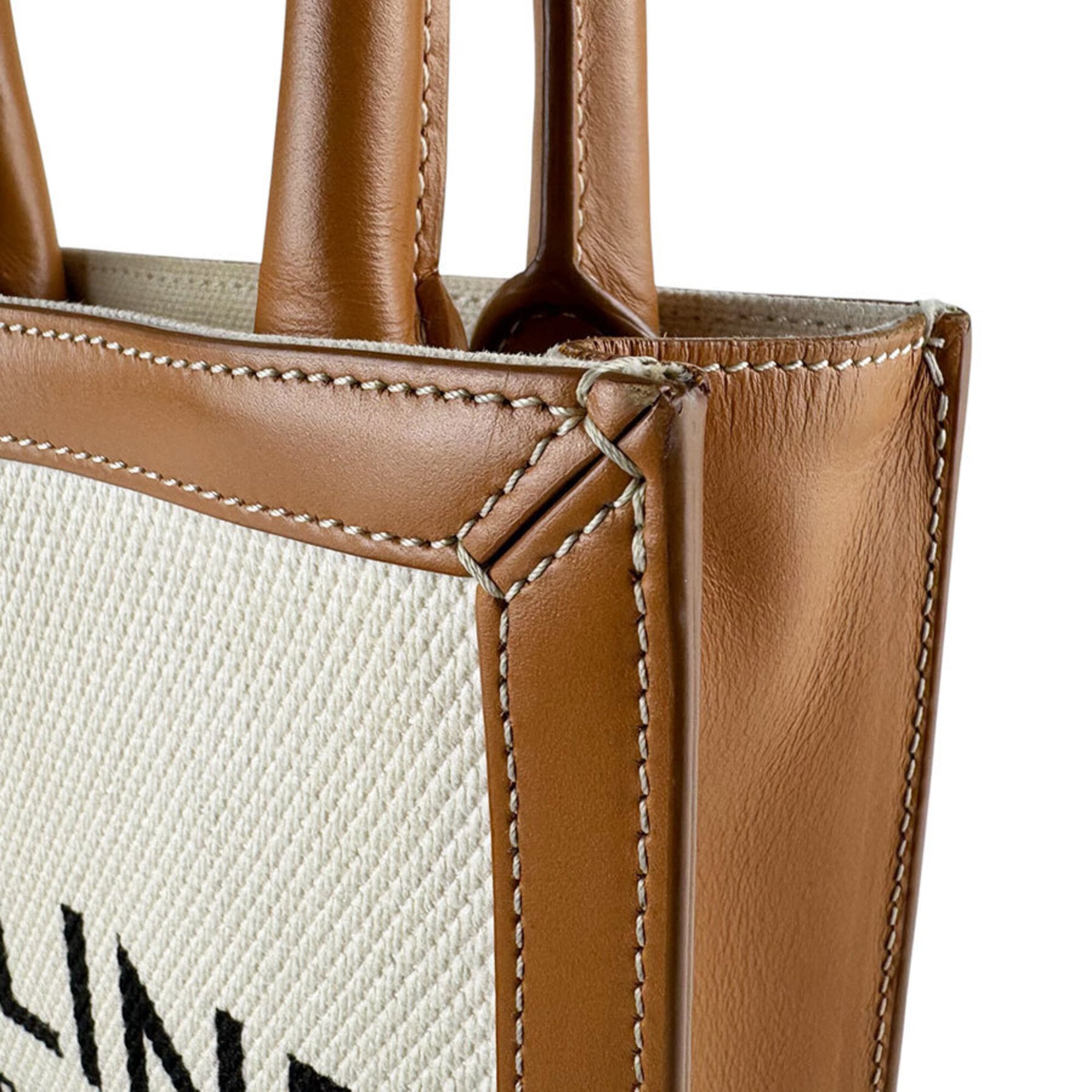 Celine Brown Ivory Canvas Leather Shoulder Bag (Pre-Owned)
