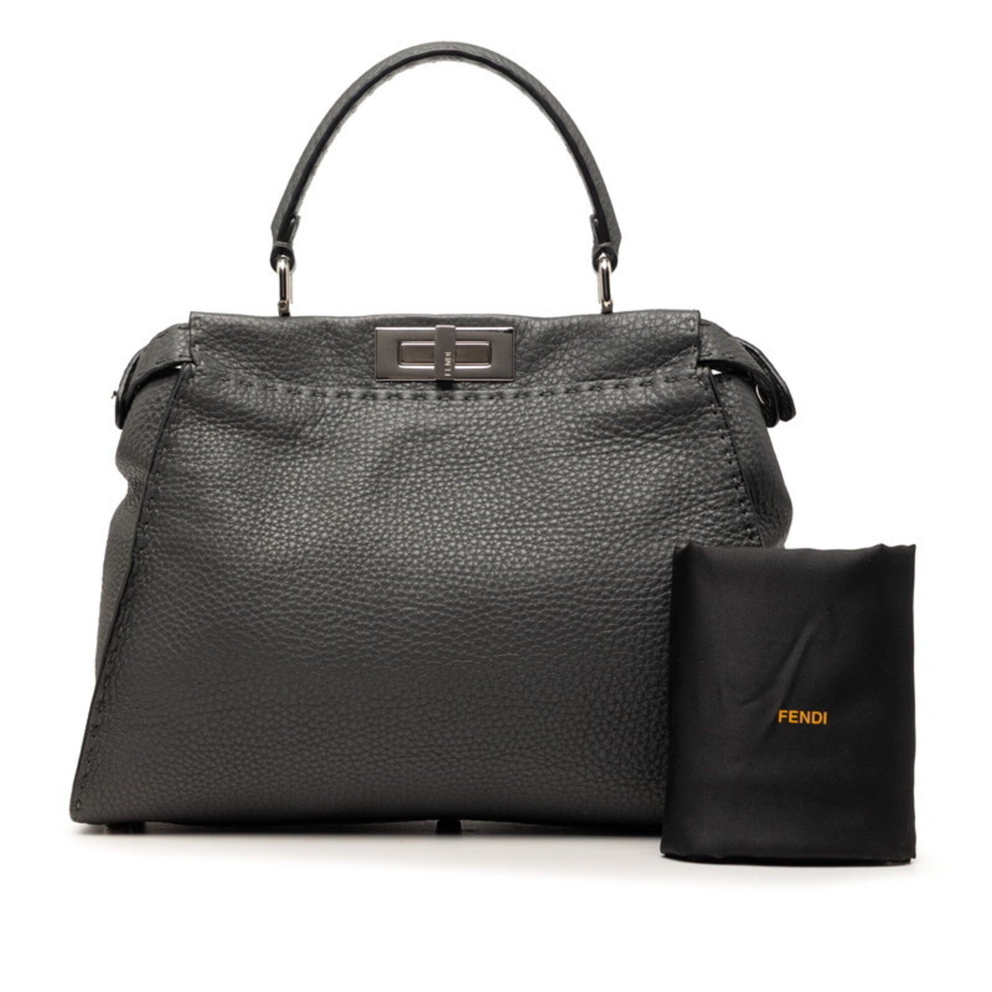 Fendi Selleria Gray Leather Handbag (Pre-Owned)