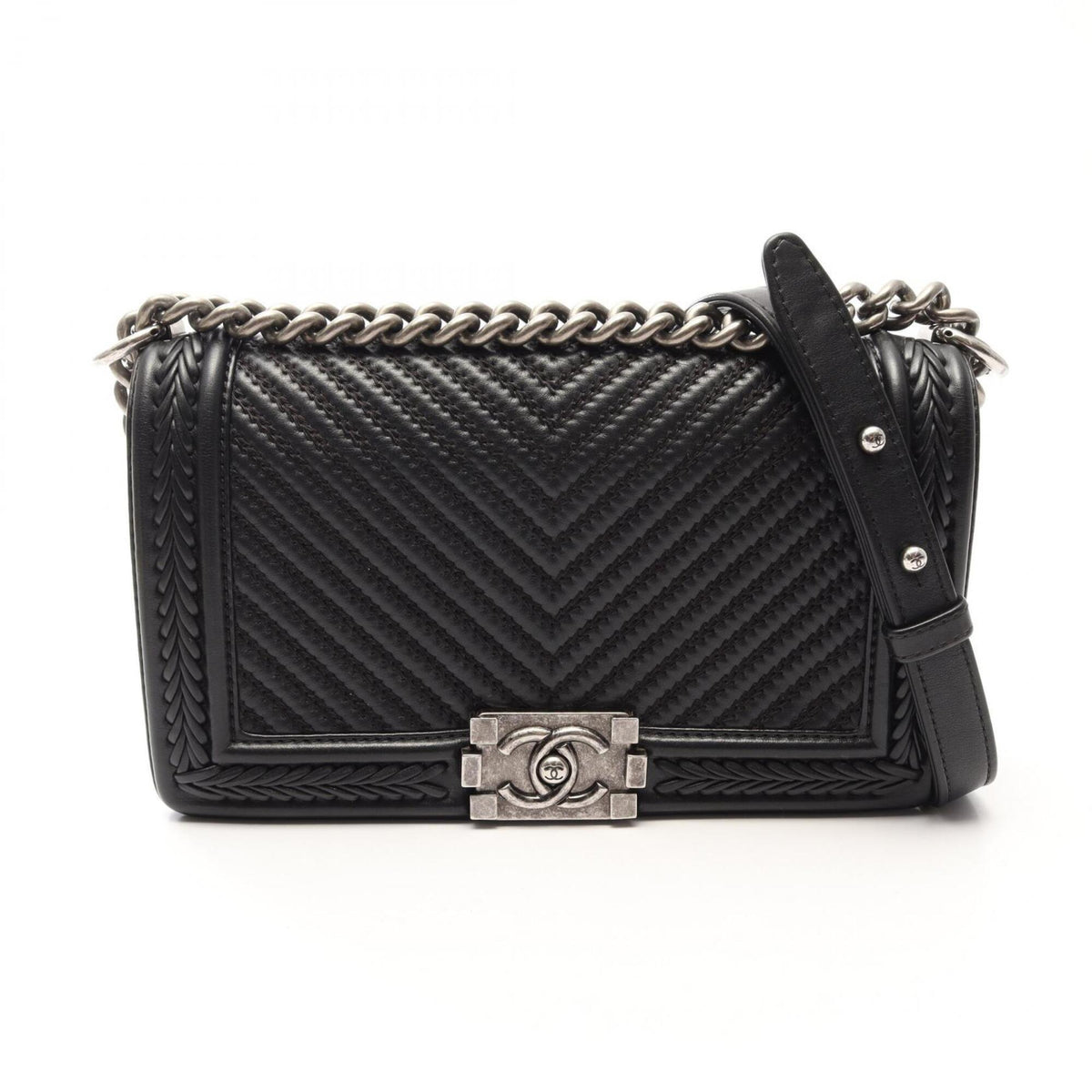 Chanel Black Leather Handbag Shoulder Bag (Pre-Owned)