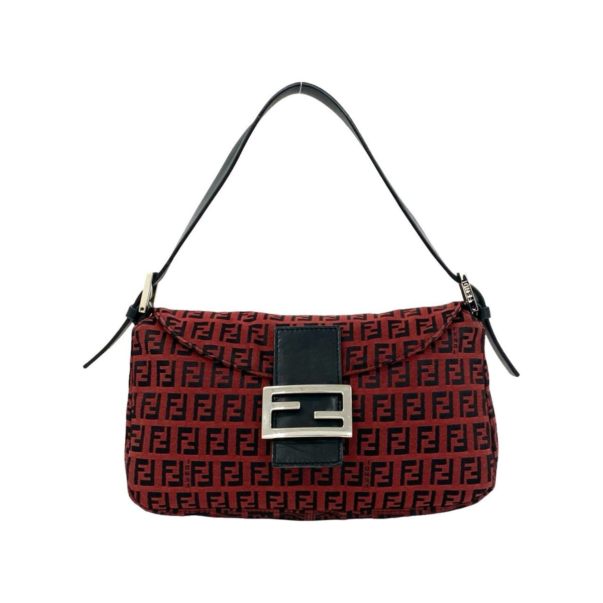 Fendi Black Red Color Canvas Leather Shoulder Bag (Pre-Owned)