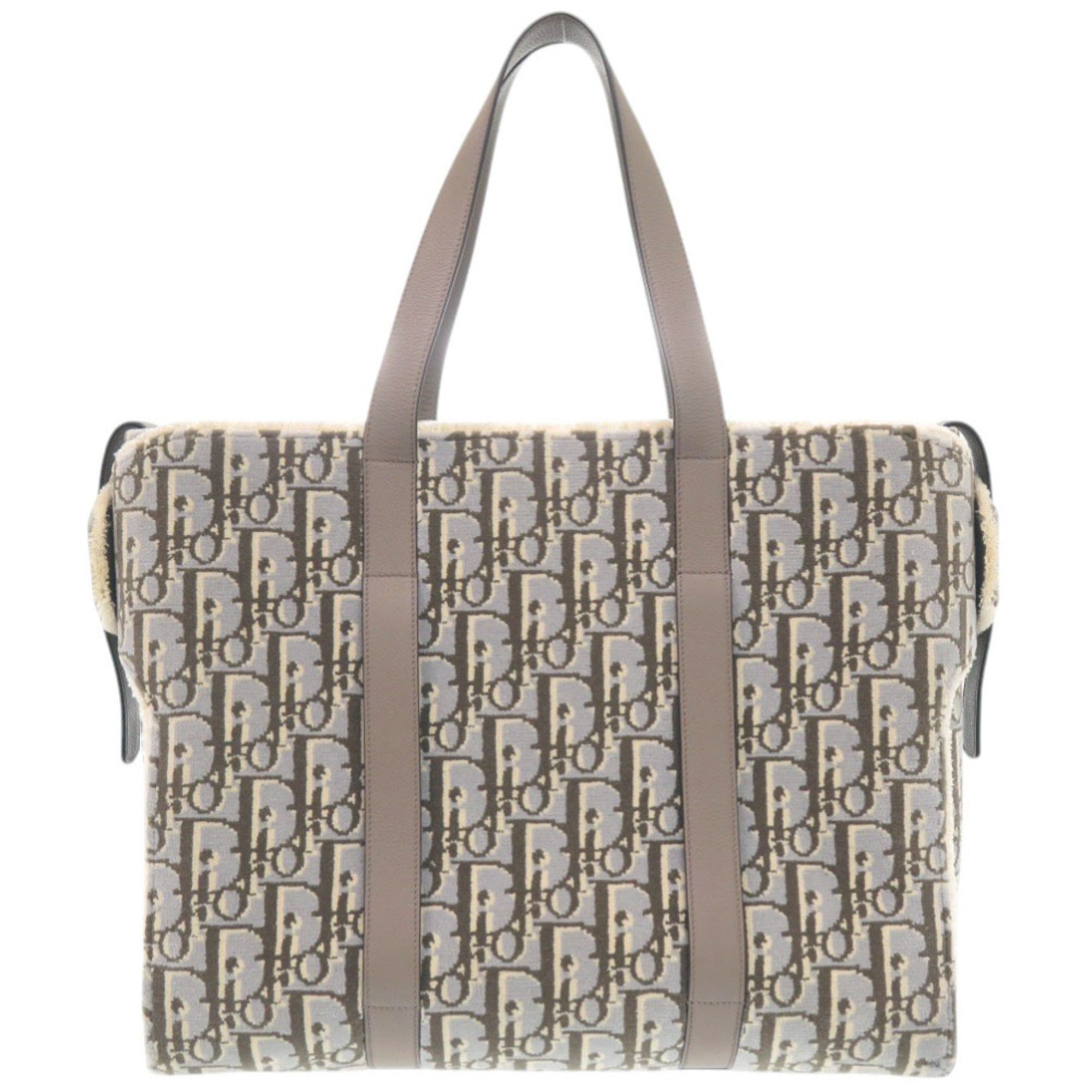 Christian Dior Brown Light Blue Pile Fabric Tote Bag (Pre-Owned)