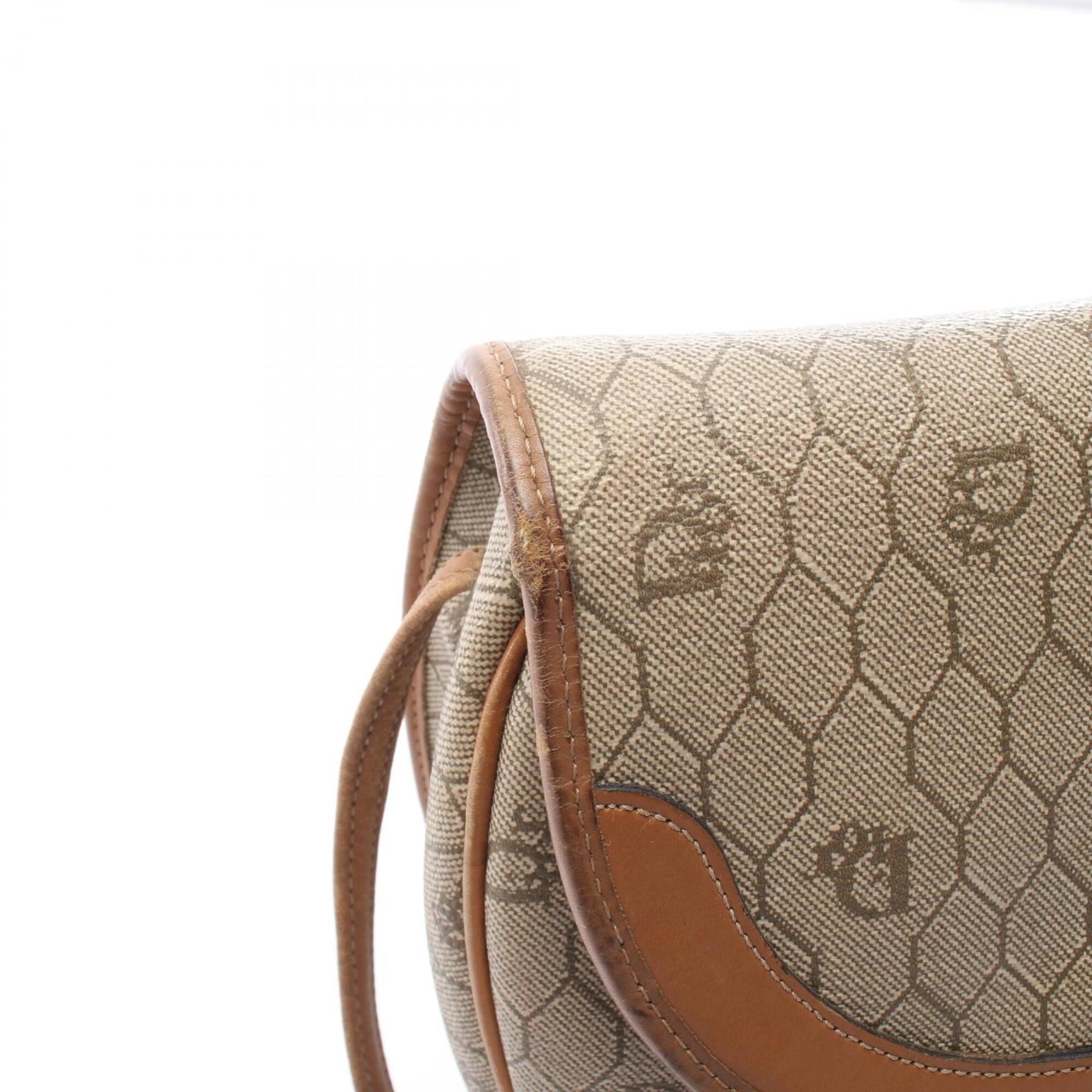 Christian Dior Beige Brown Coated Canvas Leather Handbag Shoulder Bag (Pre-Owned)