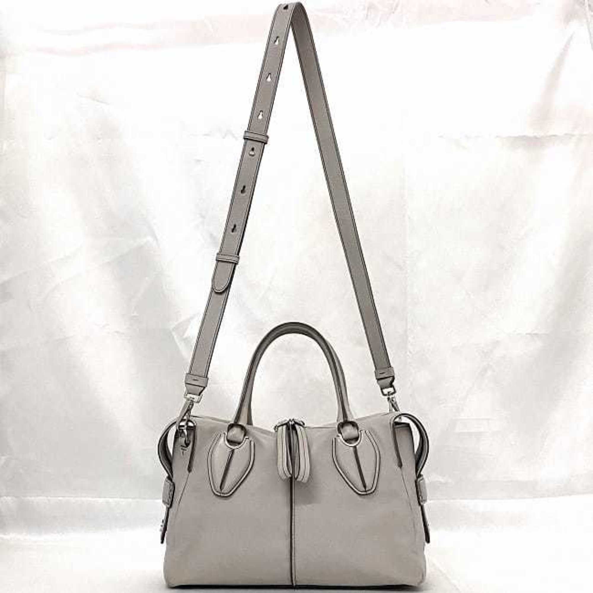 Tod's Gray Leather Handbag Shoulder Bag (Pre-Owned)