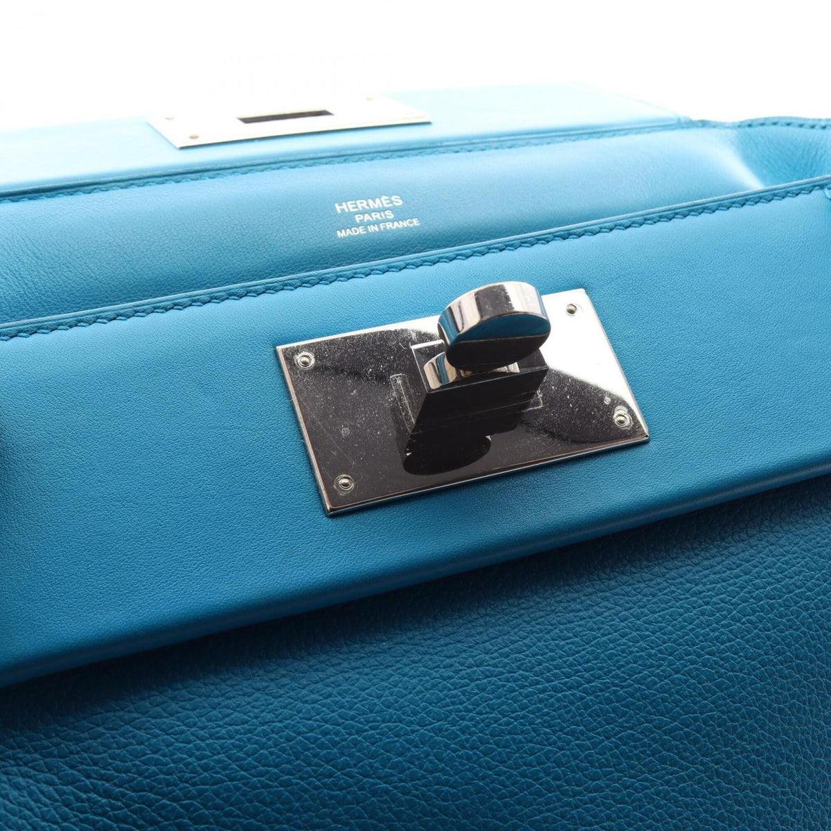 Hermes Blue Evercalf Leather Handbag (Pre-Owned)