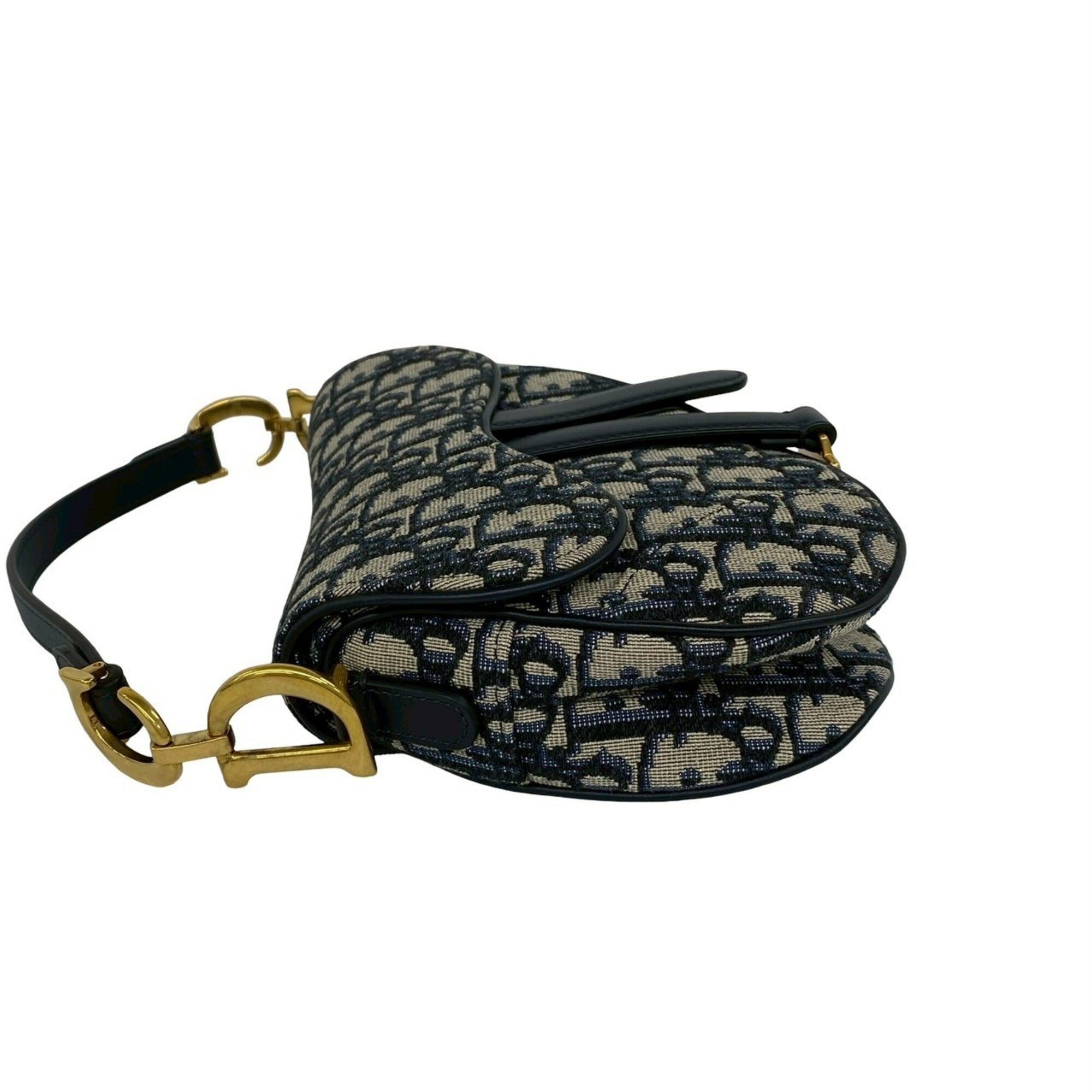 Christian Dior Navy Canvas Leather Handbag Saddle Bag Shoulder Bag (Pre-Owned)