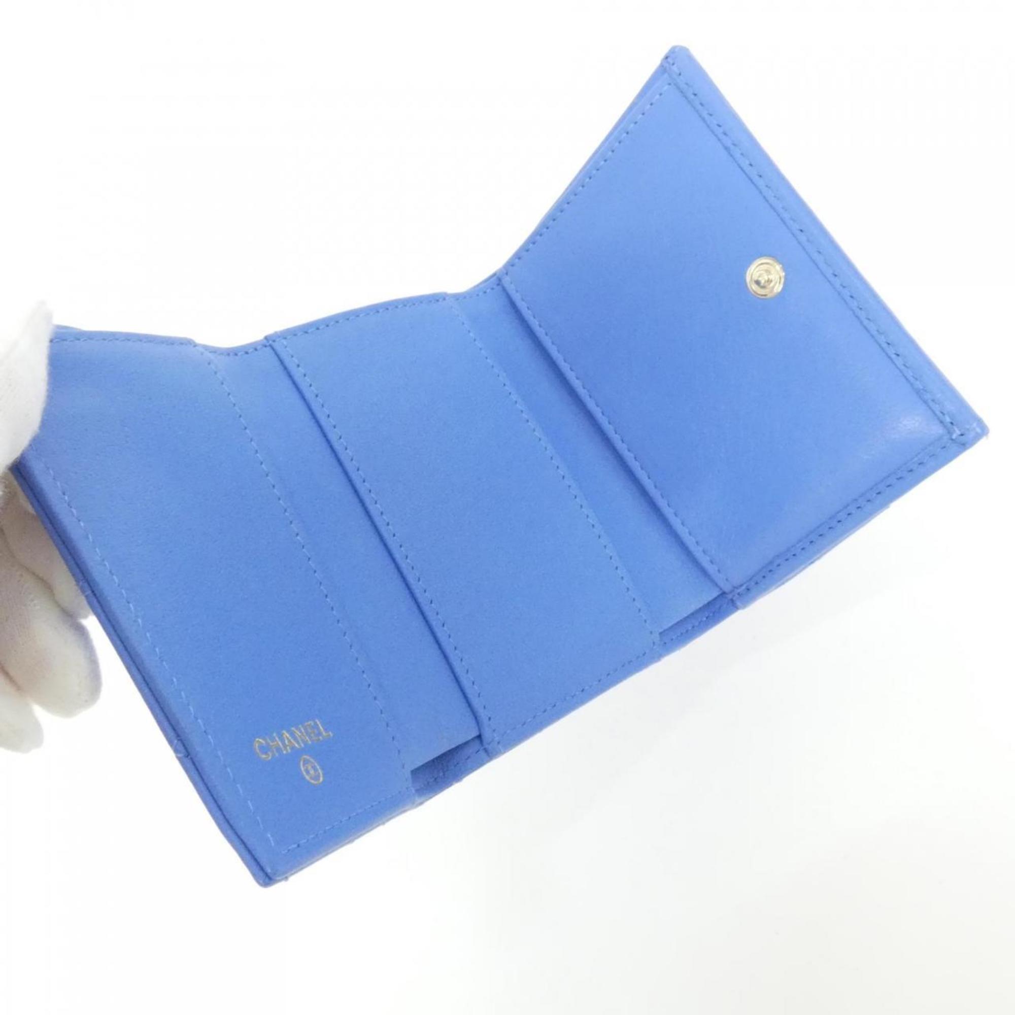Chanel Blue Leather Wallet (Tri-Fold) (Pre-Owned)