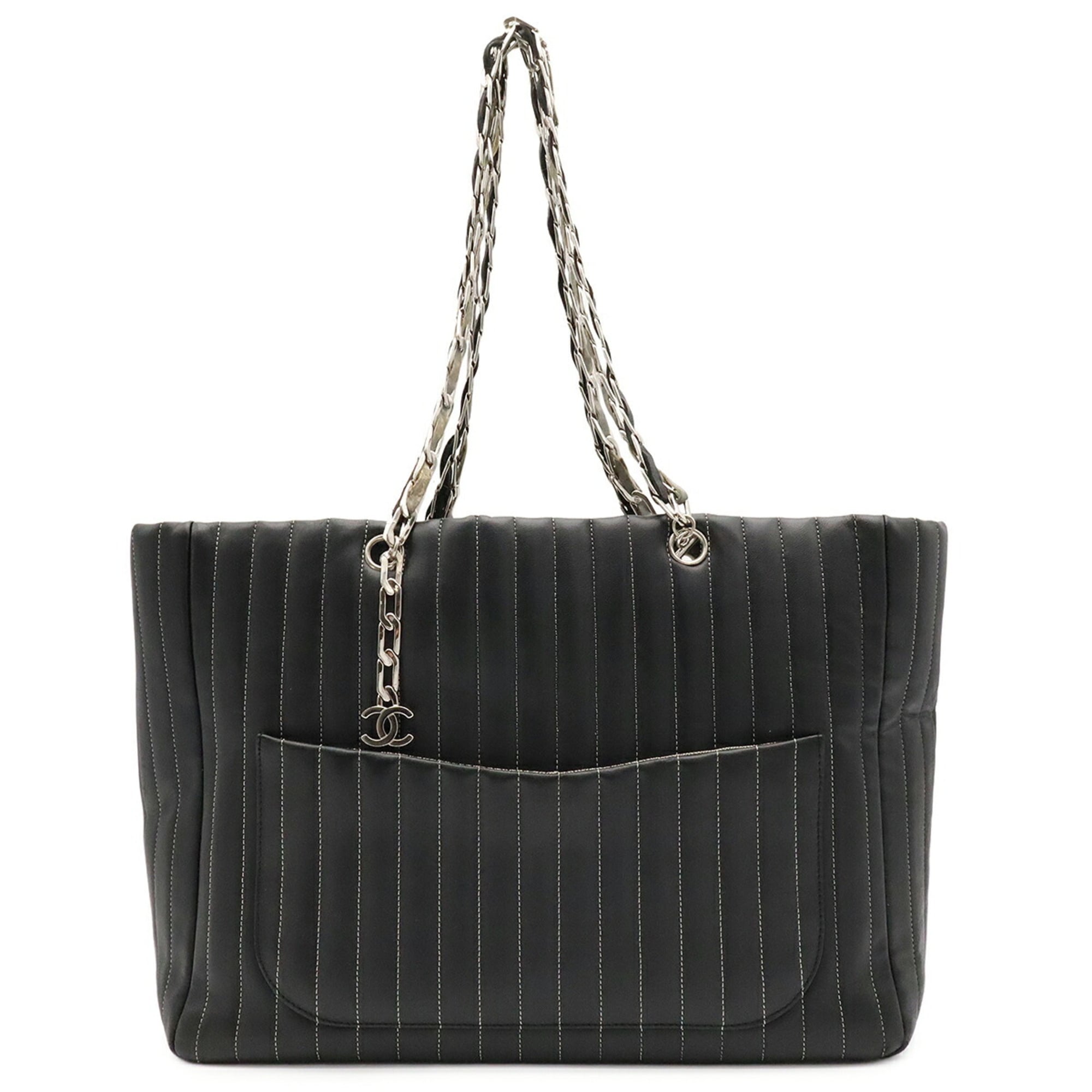 Chanel Black Leather Shoulder Bag Tote Bag (Pre-Owned)