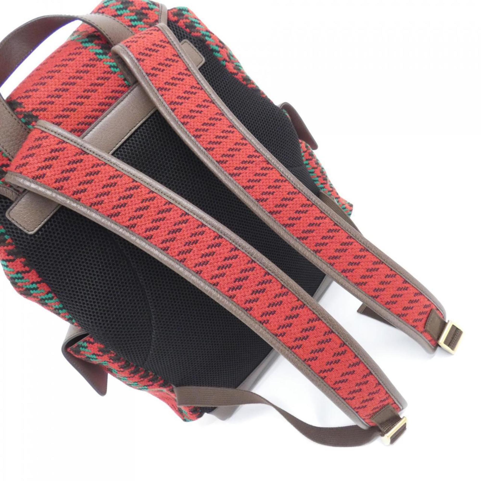 Gucci Red Color Wool Leather Backpack (Pre-Owned)