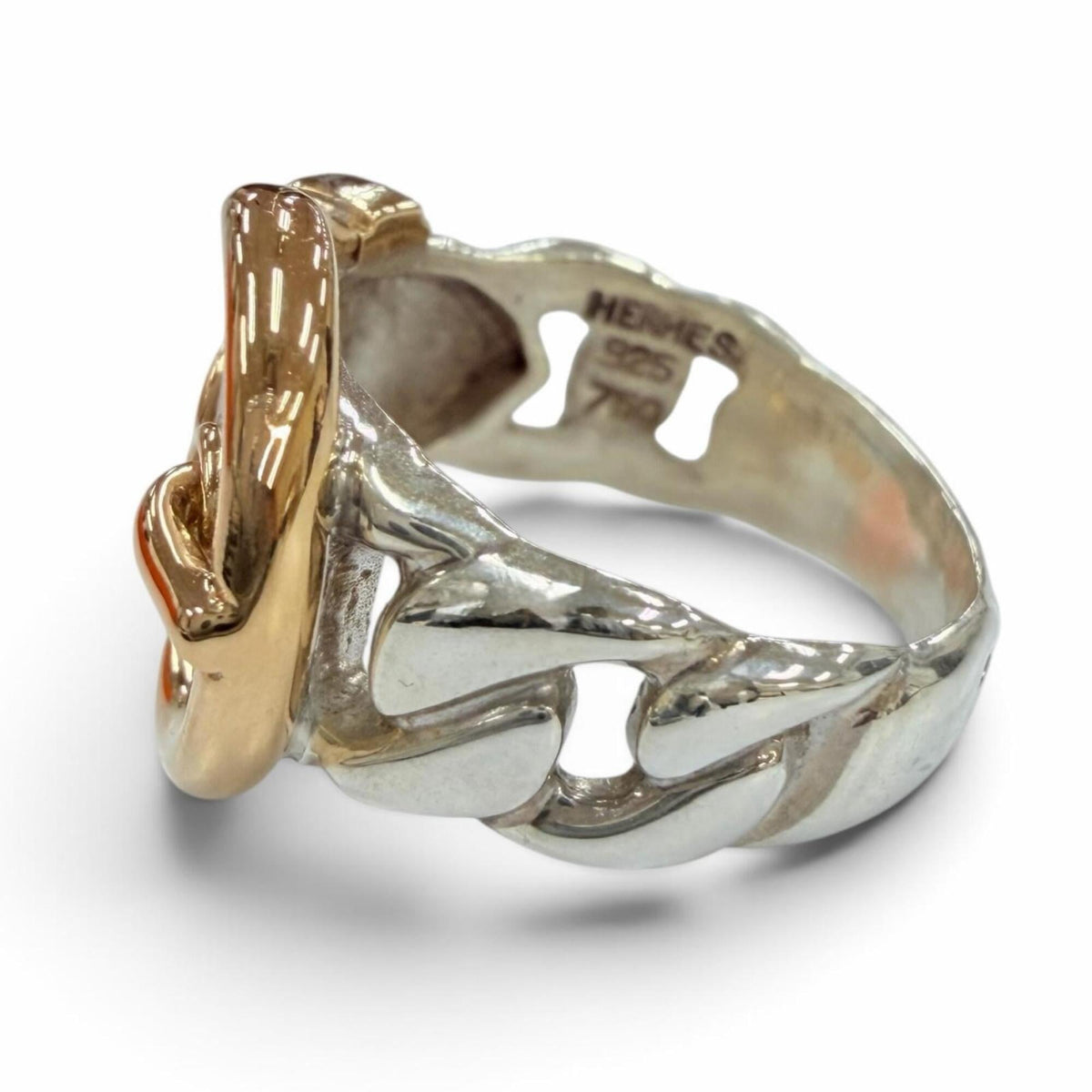 Hermes Silver Yellow Gold Yellow Gold (18K) Silver 925 Band Ring (Pre-Owned)