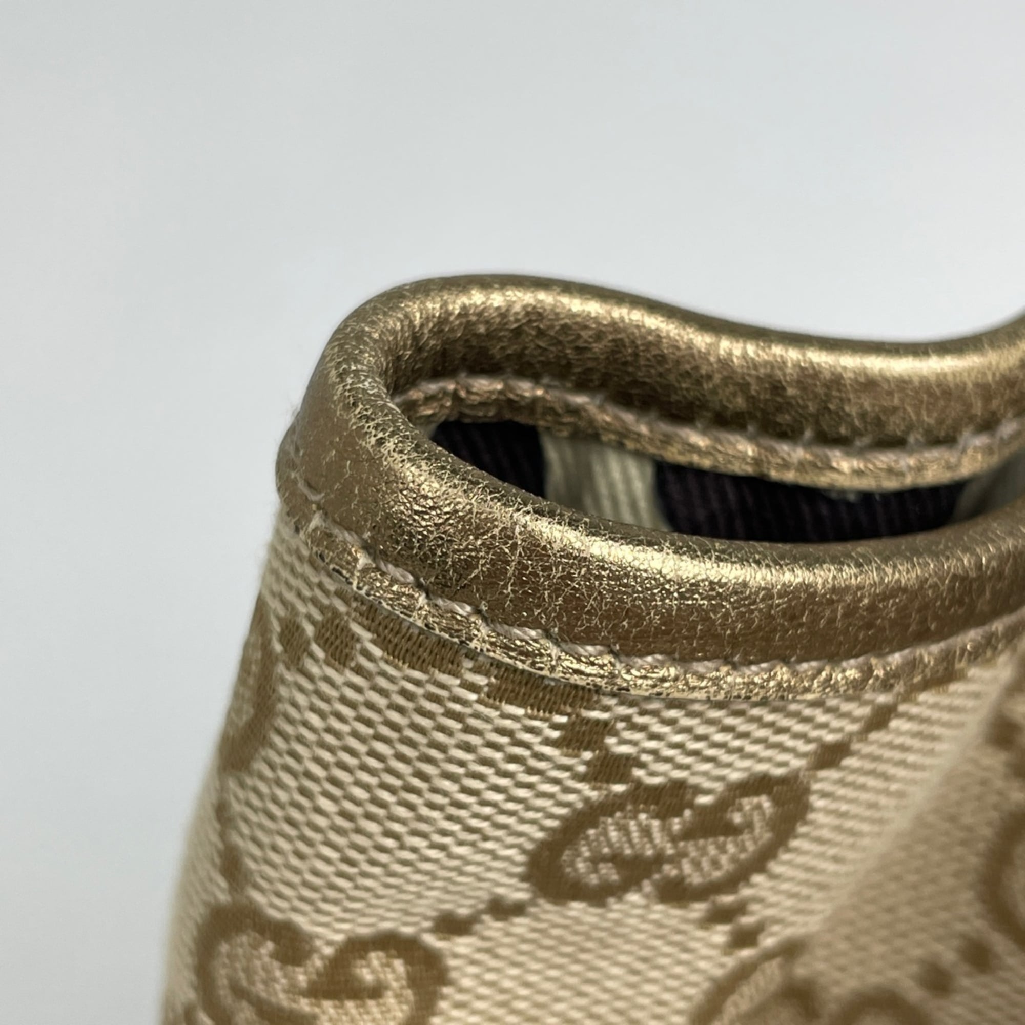 Gucci Beige Gold Gg Canvas Leather Shoulder Bag Tote Bag (Pre-Owned)