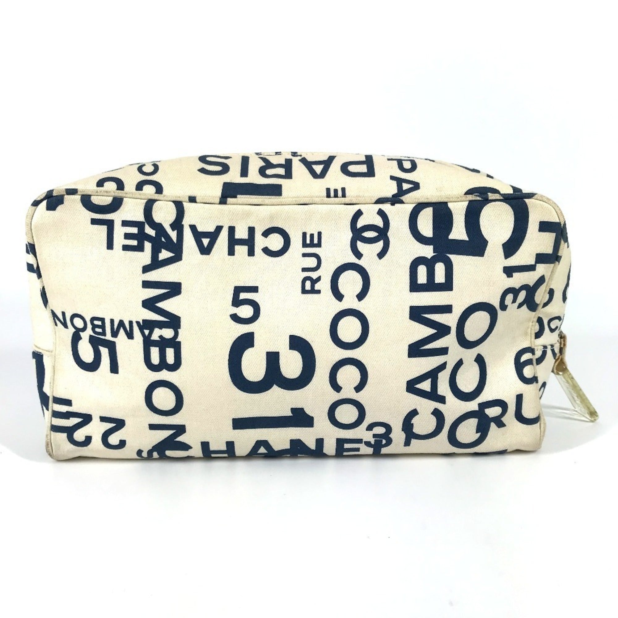 Chanel Navy White Canvas Clutch Bag (Pre-Owned)