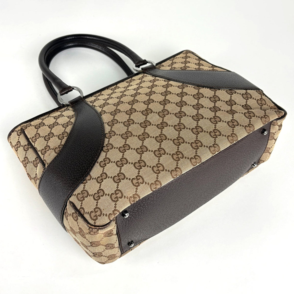 Gucci Gg Canvas Beige Brown Gg Canvas Leather Tote Bag (Pre-Owned)