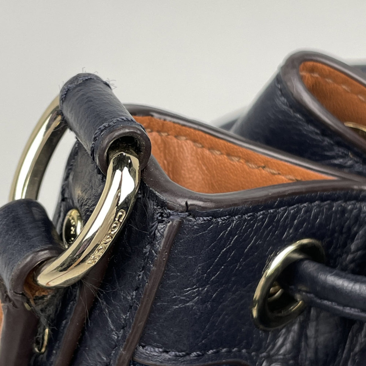 Coach Blue Brown Denim Leather Shoulder Bag (Pre-Owned)