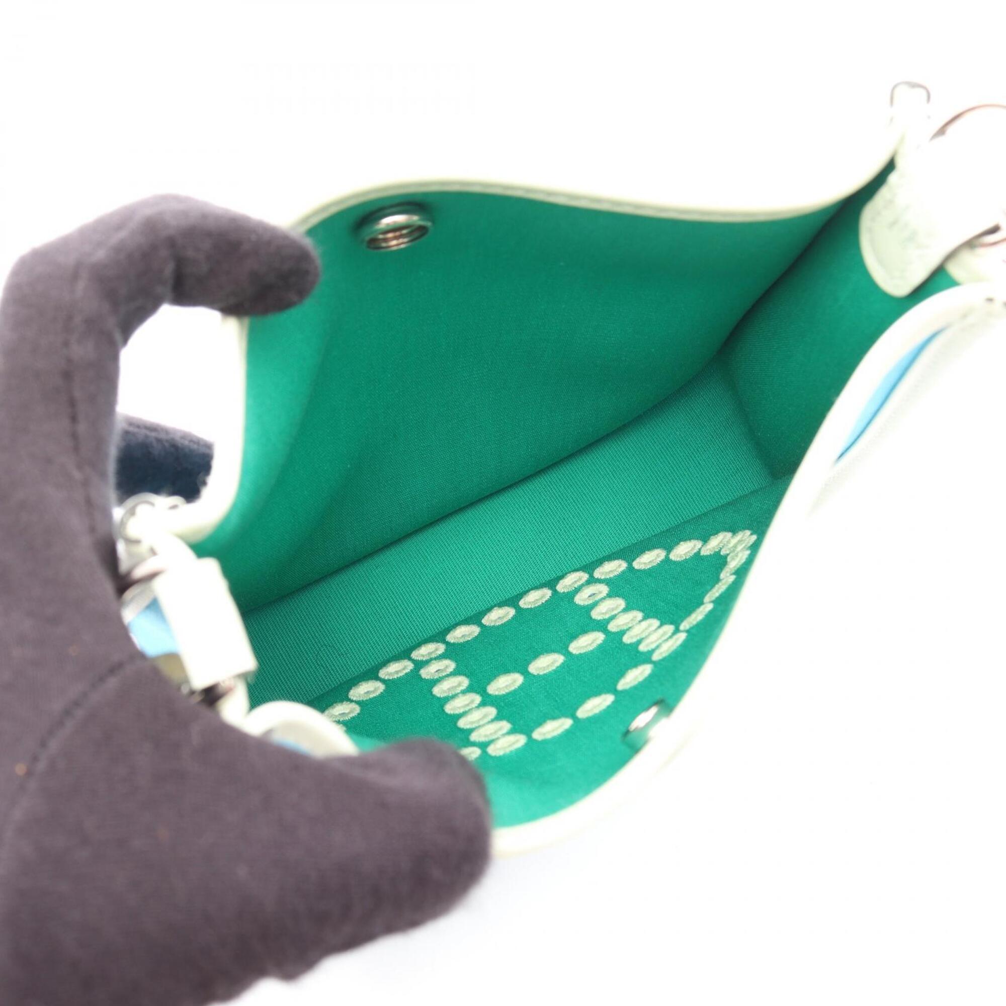 Hermes Evelyne Blue Mint Green Vert Canvas Handbag Shoulder Bag (Pre-Owned)