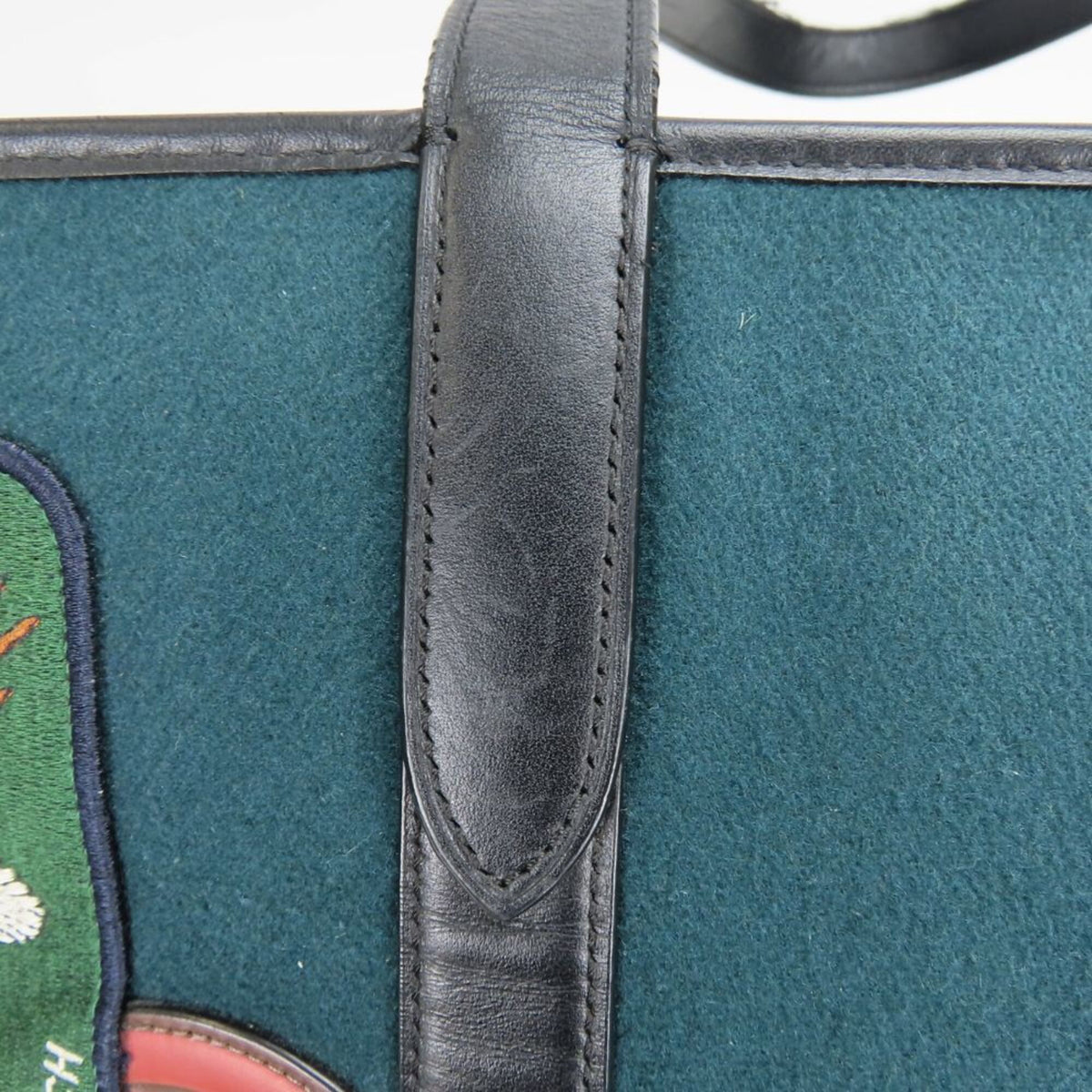 Coach Black Green Felt Leather Tote Bag (Pre-Owned)