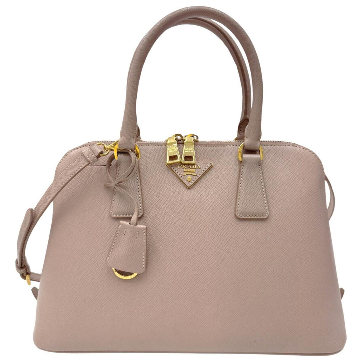 Prada Saffiano Pink Beige Leather Handbag Shoulder Bag (Pre-Owned)