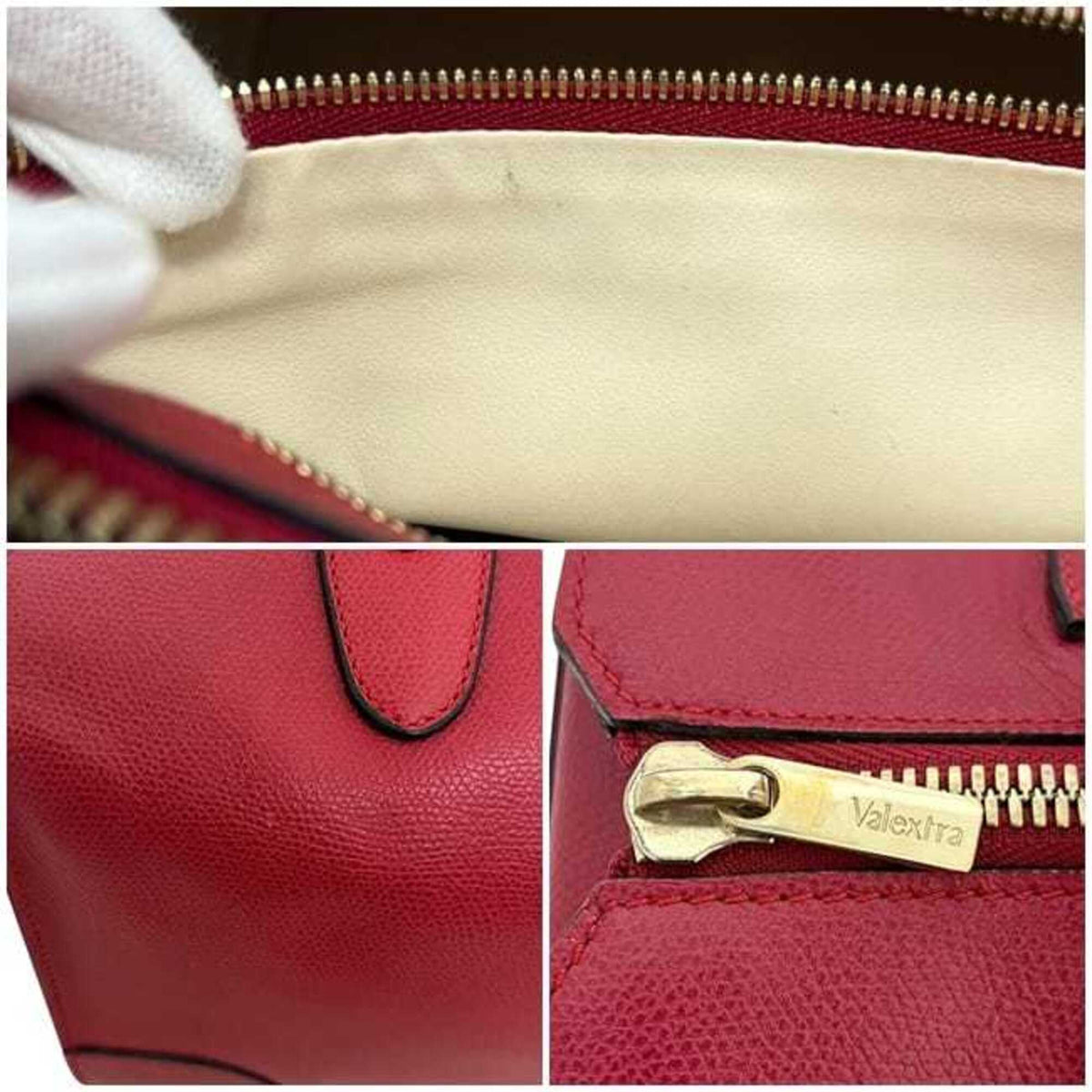Valextra Red Color Leather Boston Bag Handbag (Pre-Owned)