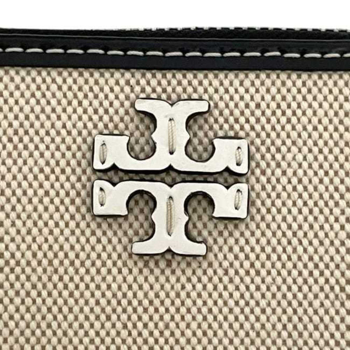 Tory Burch Black White Canvas Leather Long Wallet (Bi-Fold) (Pre-Owned)