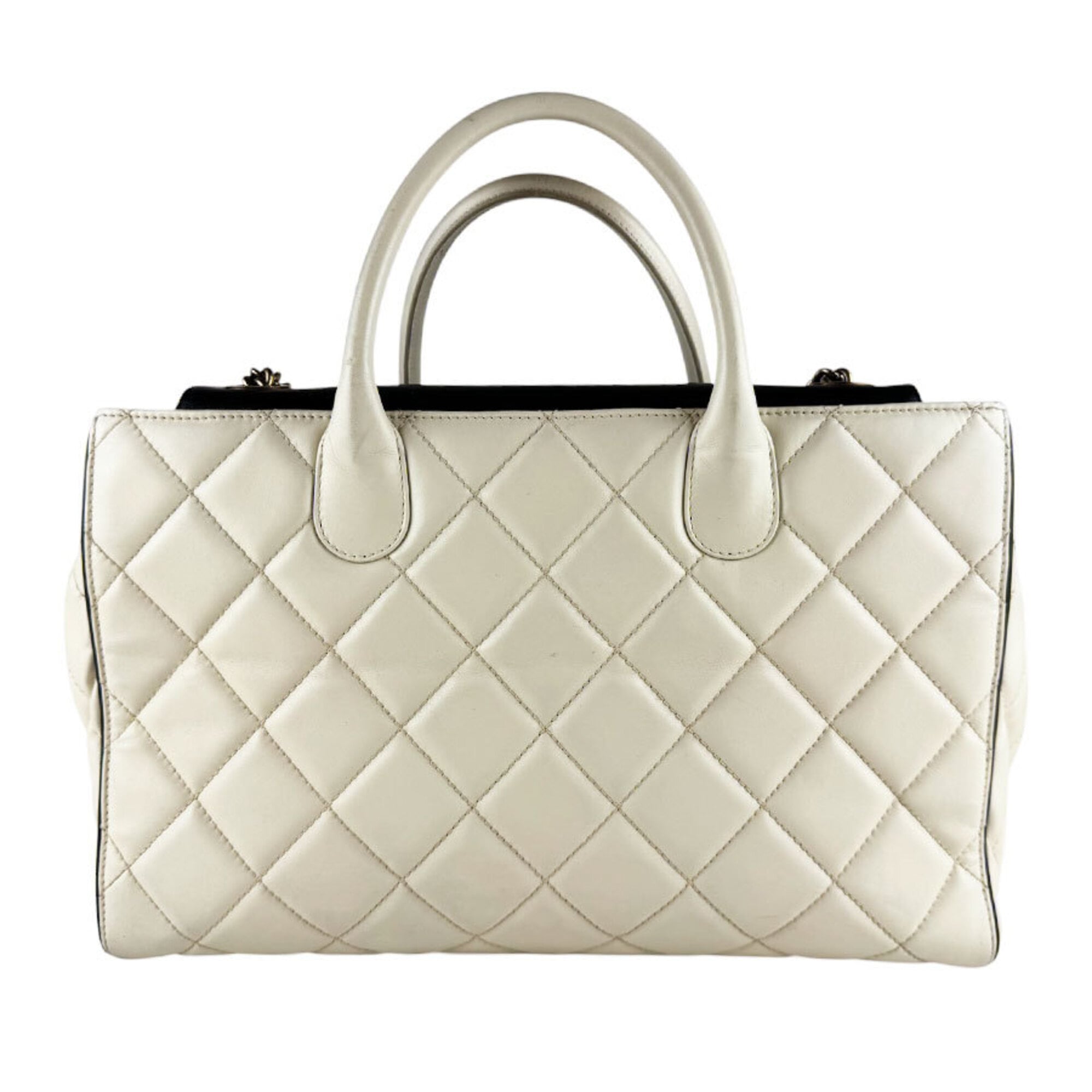 Chanel Black Off-White Leather Handbag Shoulder Bag (Pre-Owned)