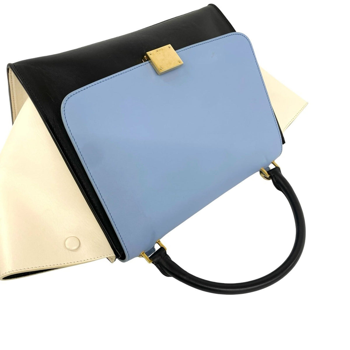 Celine Black Blue Ivory Leather Handbag Shoulder Bag (Pre-Owned)