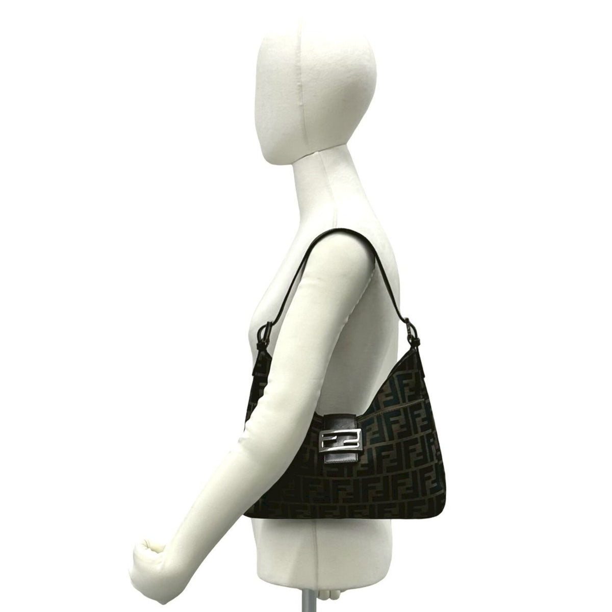 Fendi Black Brown Canvas Leather Shoulder Bag (Pre-Owned)