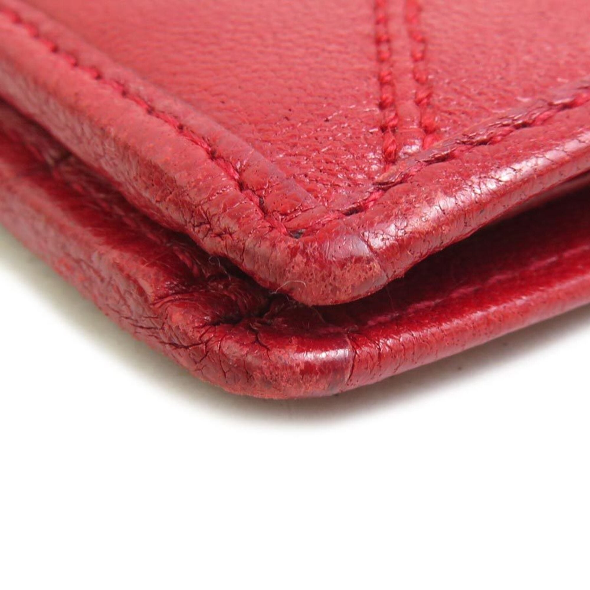 Chanel Red Color Leather Wallet (Bi-Fold) (Pre-Owned)