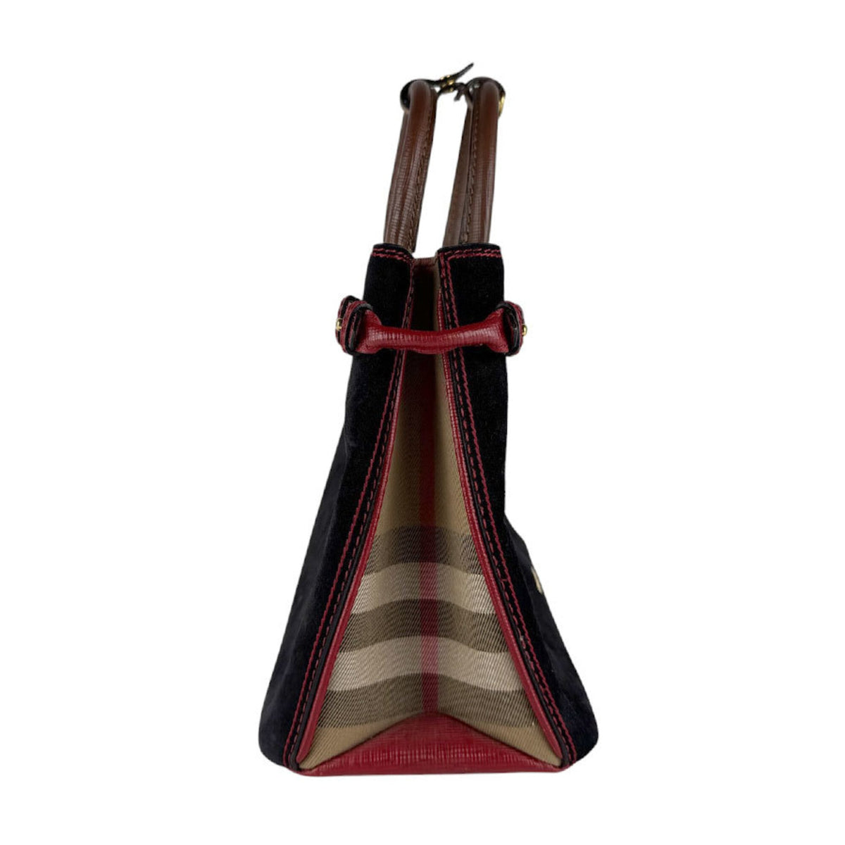 Burberry Black Brown Red Color Suede Leather Handbag Shoulder Bag (Pre-Owned)