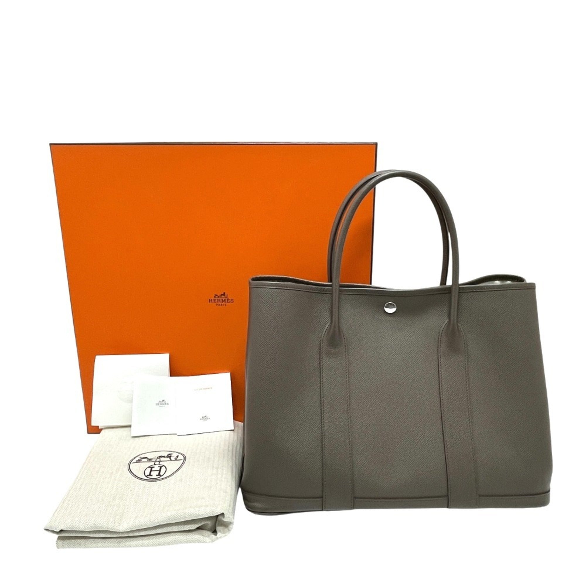 Hermes Garden Gray Epsom Leather Handbag Tote Bag (Pre-Owned)