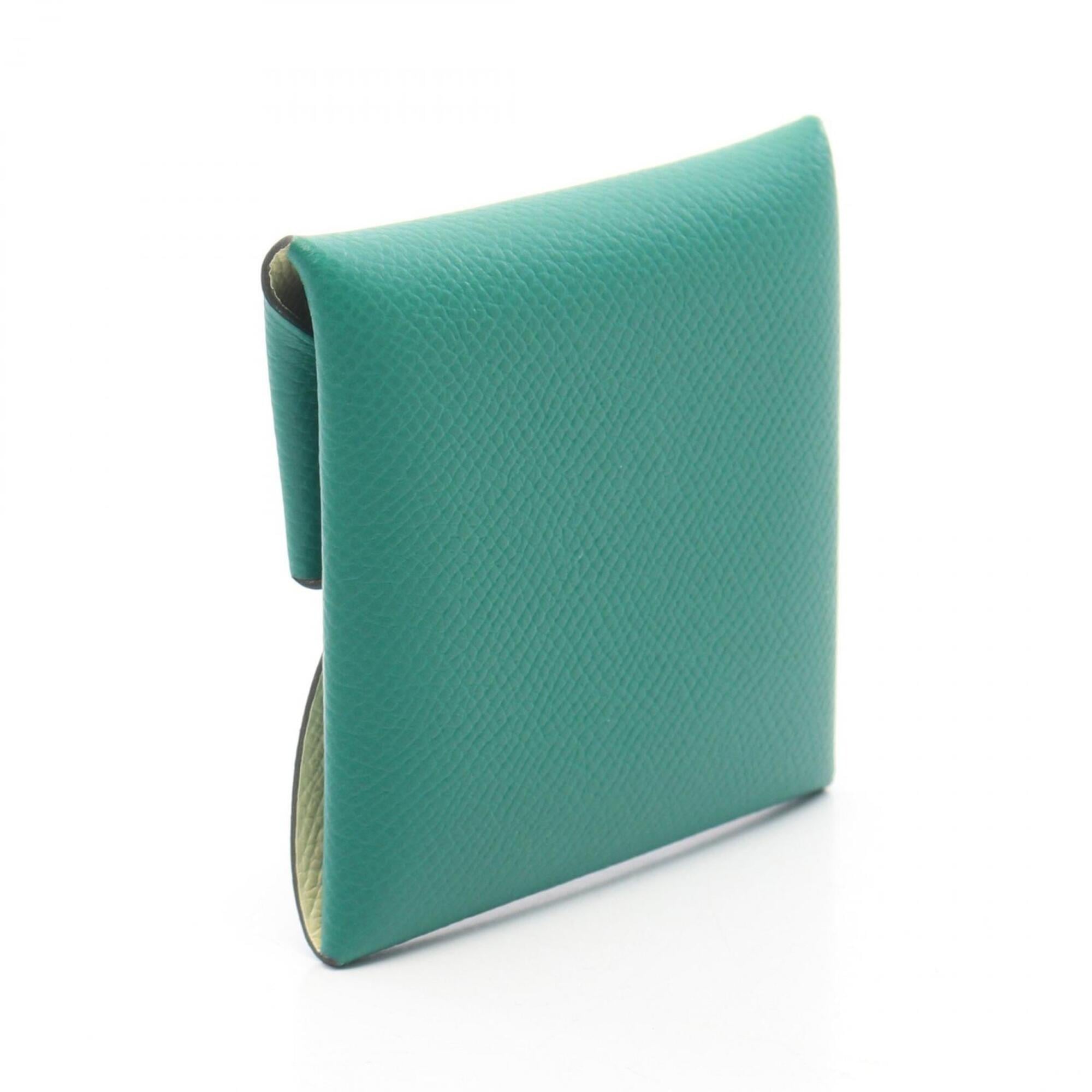 Hermes Green Yellow Epsom Leather Leather Coin Purse/Coin Case (Pre-Owned)