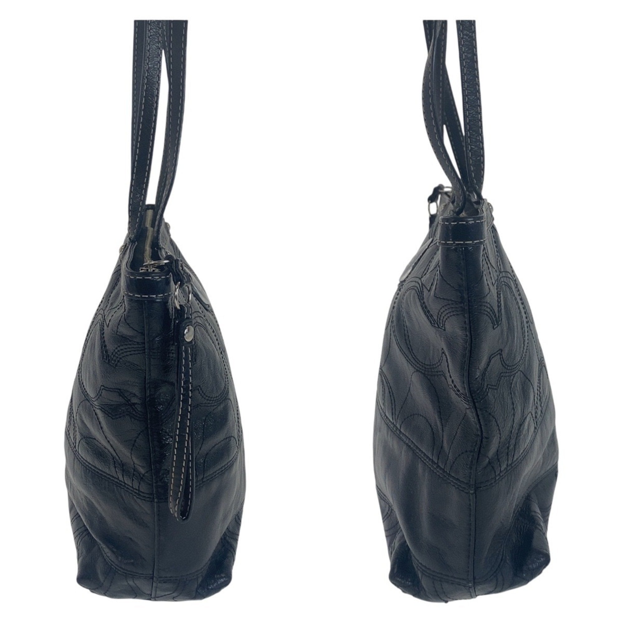 Coach Black Leather Shoulder Bag Tote Bag (Pre-Owned)