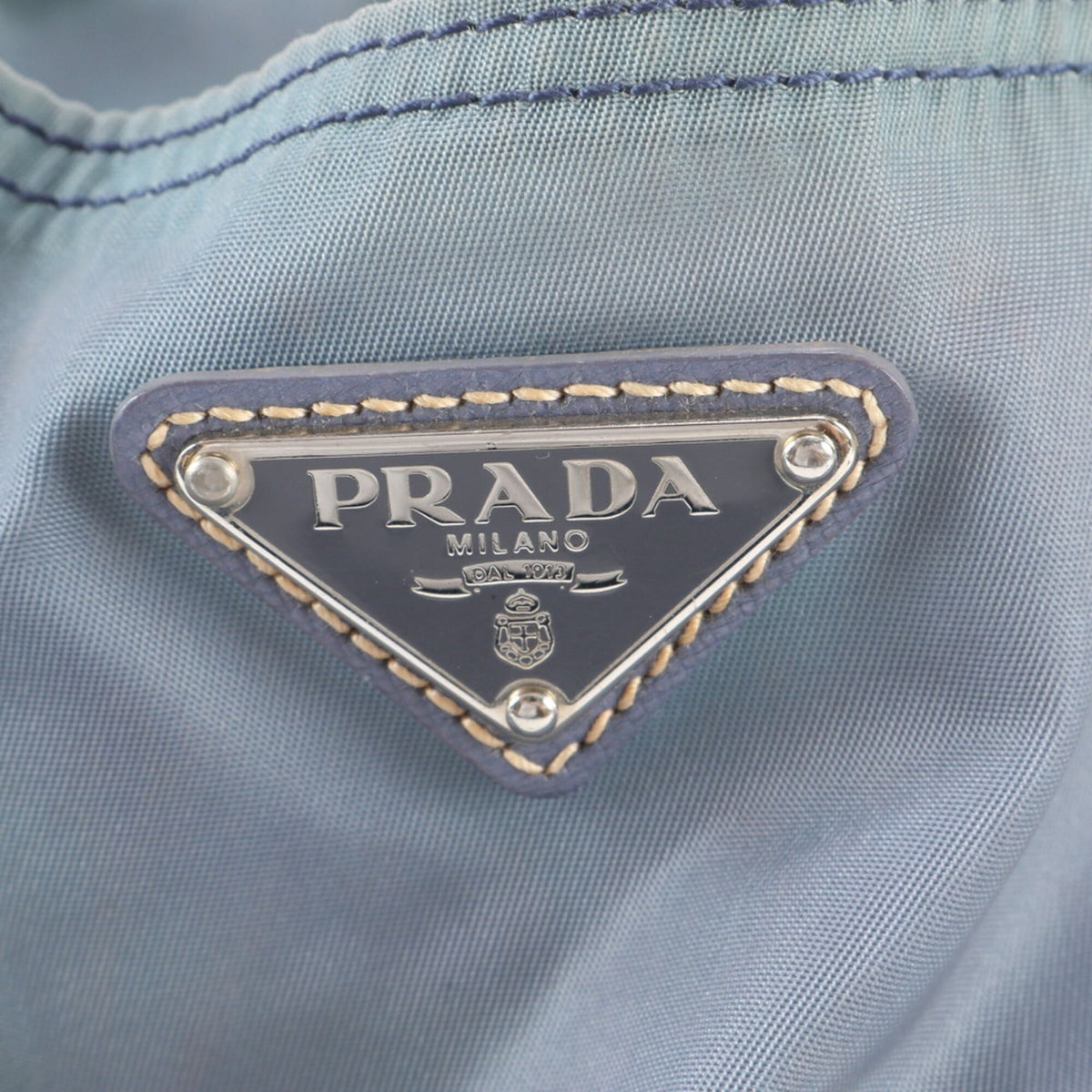 Prada Blue Leather Nylon Handbag Shoulder Bag Tote Bag (Pre-Owned)