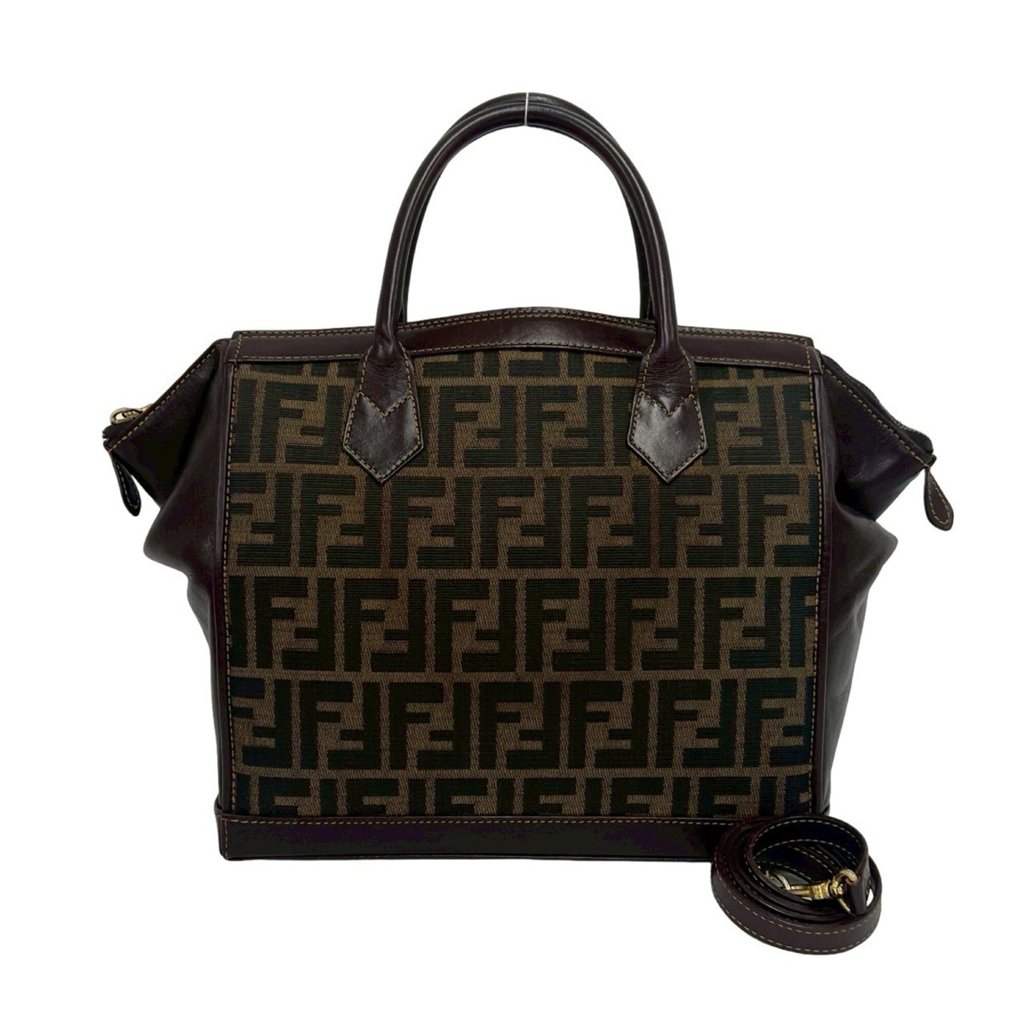 Fendi Brown Canvas Leather Handbag Shoulder Bag (Pre-Owned)