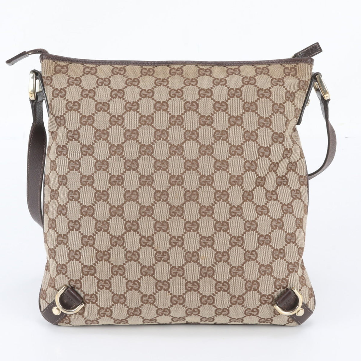 Gucci Brown Leather Canvas Messenger Bag Shoulder Bag (Pre-Owned)