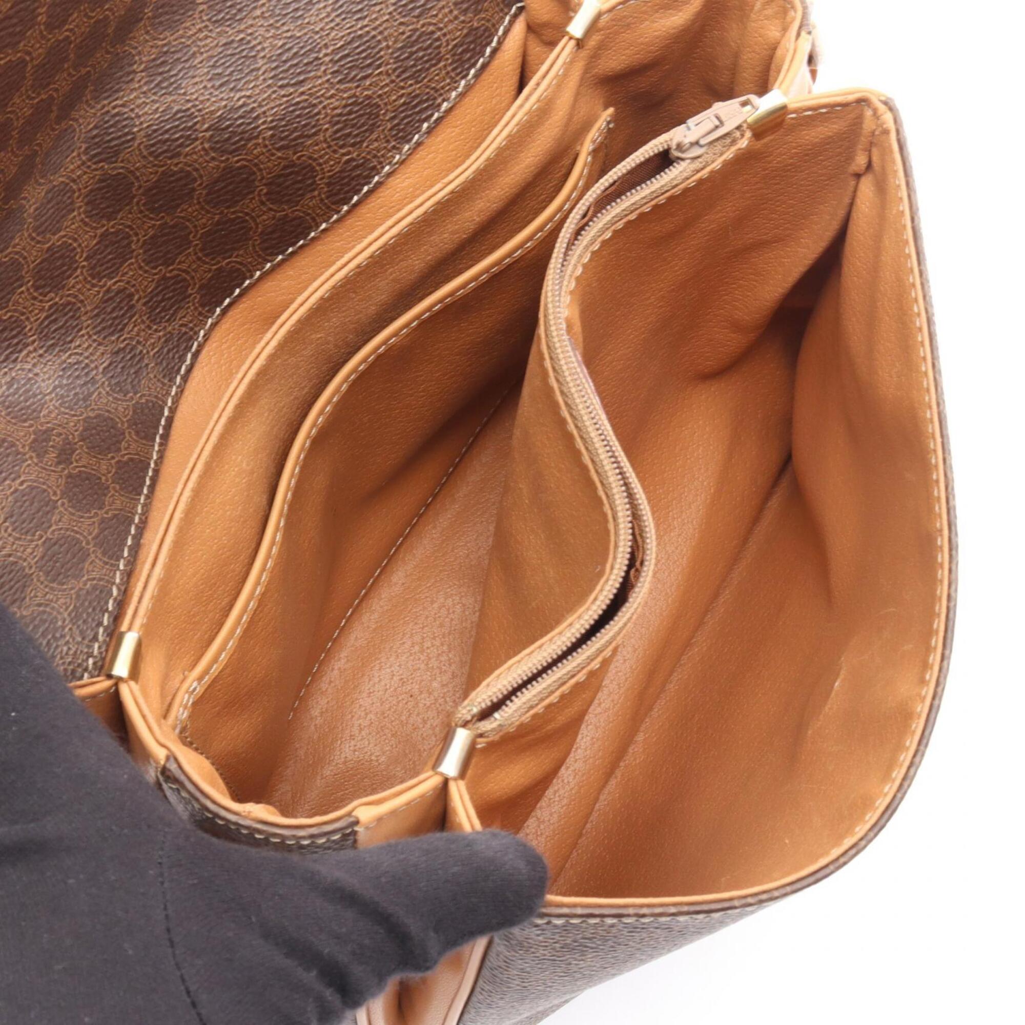 Celine Brown Coated Canvas Leather Shoulder Bag (Pre-Owned)