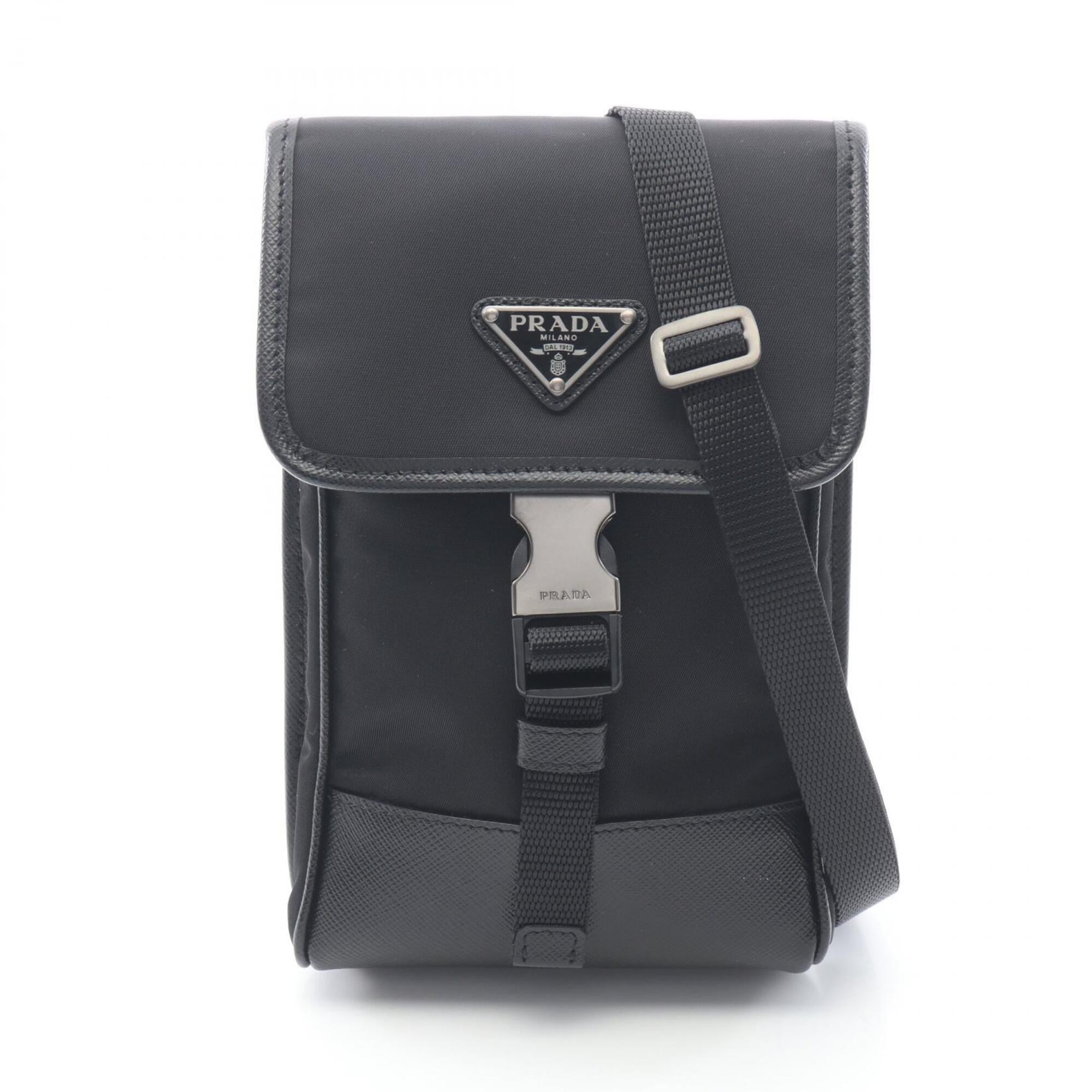 Prada Black Nylon Leather Handbag Shoulder Bag (Pre-Owned)