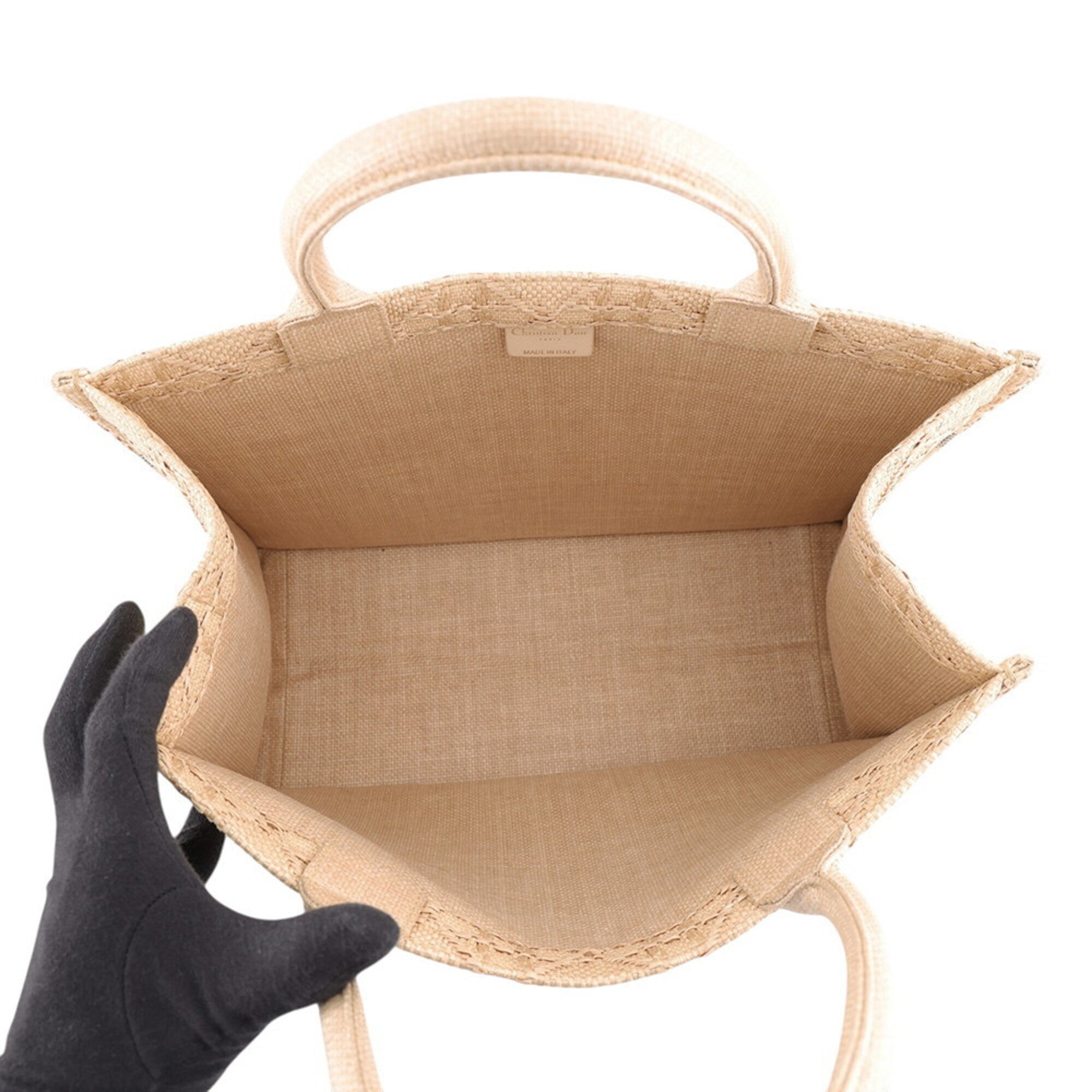 Christian Dior Beige Black Raffia Tote Bag (Pre-Owned)