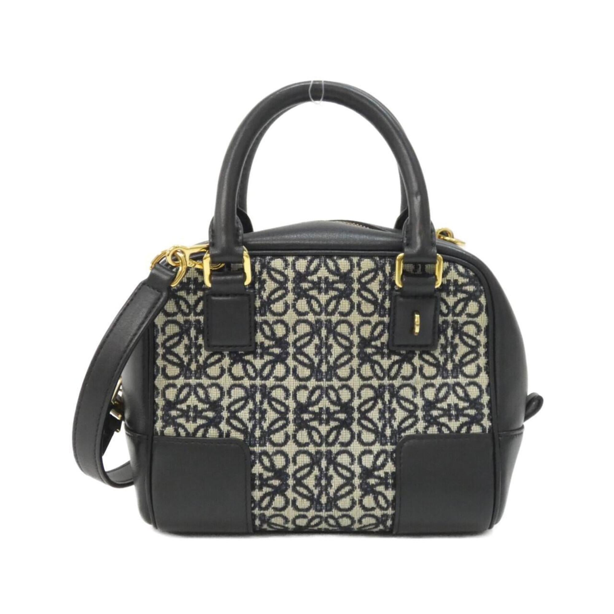 Loewe Amazona Black Navy Canvas Leather Handbag (Pre-Owned)